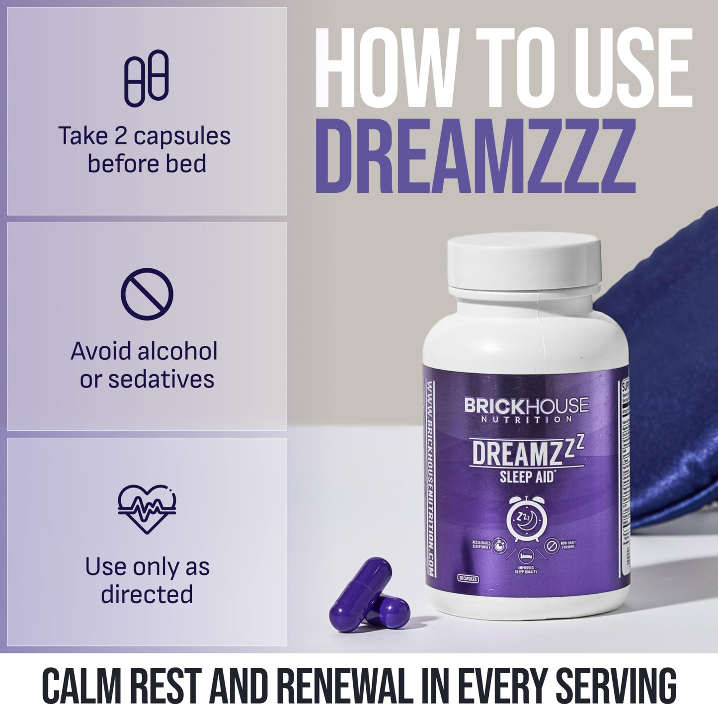 BRICKHOUSE NUTRITION DreamZzz Natural Sleep Aid with Melatonin 5mg Powder, 3 oz