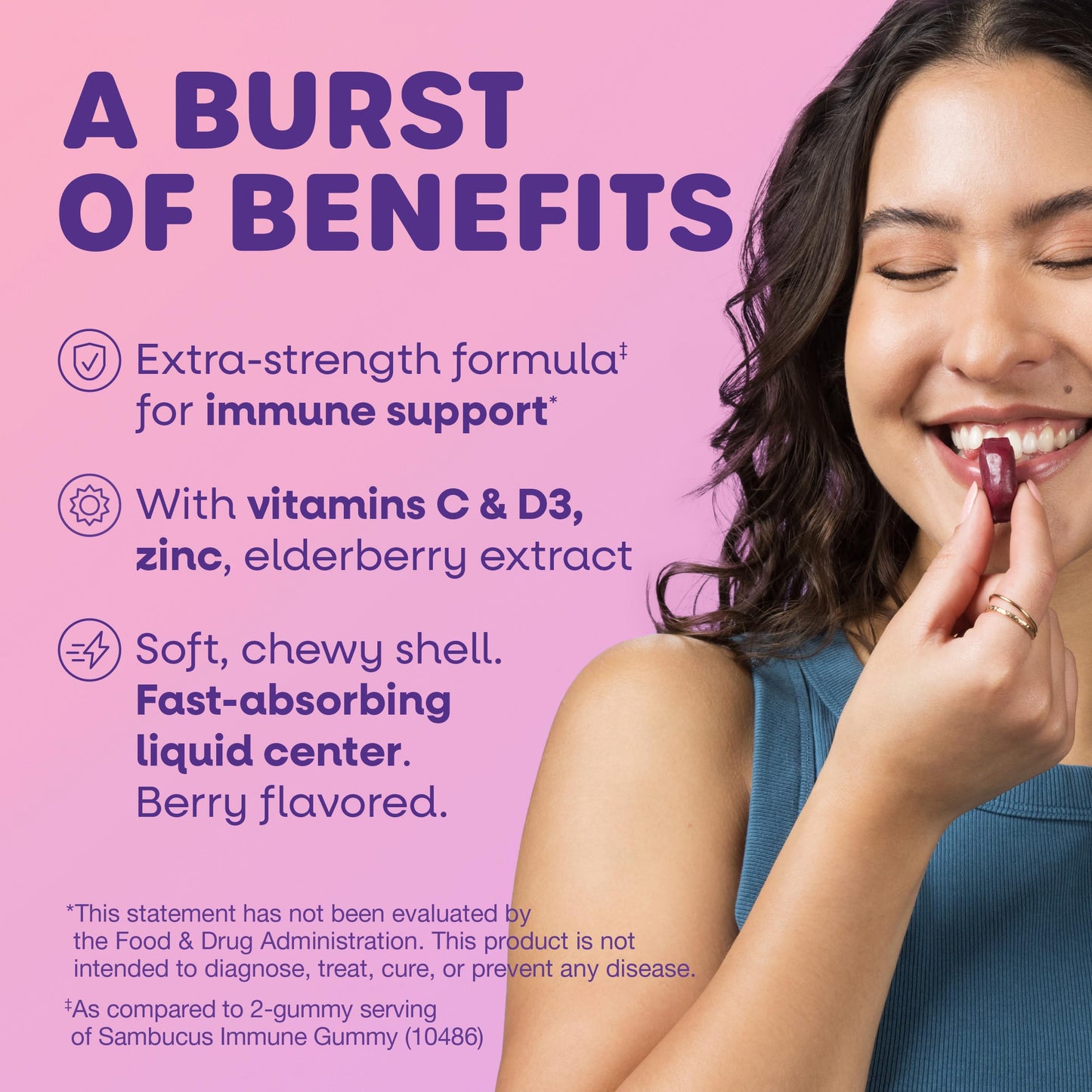 Nature's Way Sambucus Ultra Immune Juicy Burst Extra-Strength Formula Immune Support, Vitamin D3, Vitamin C and Zinc, Elderberry Extract Gummies 30