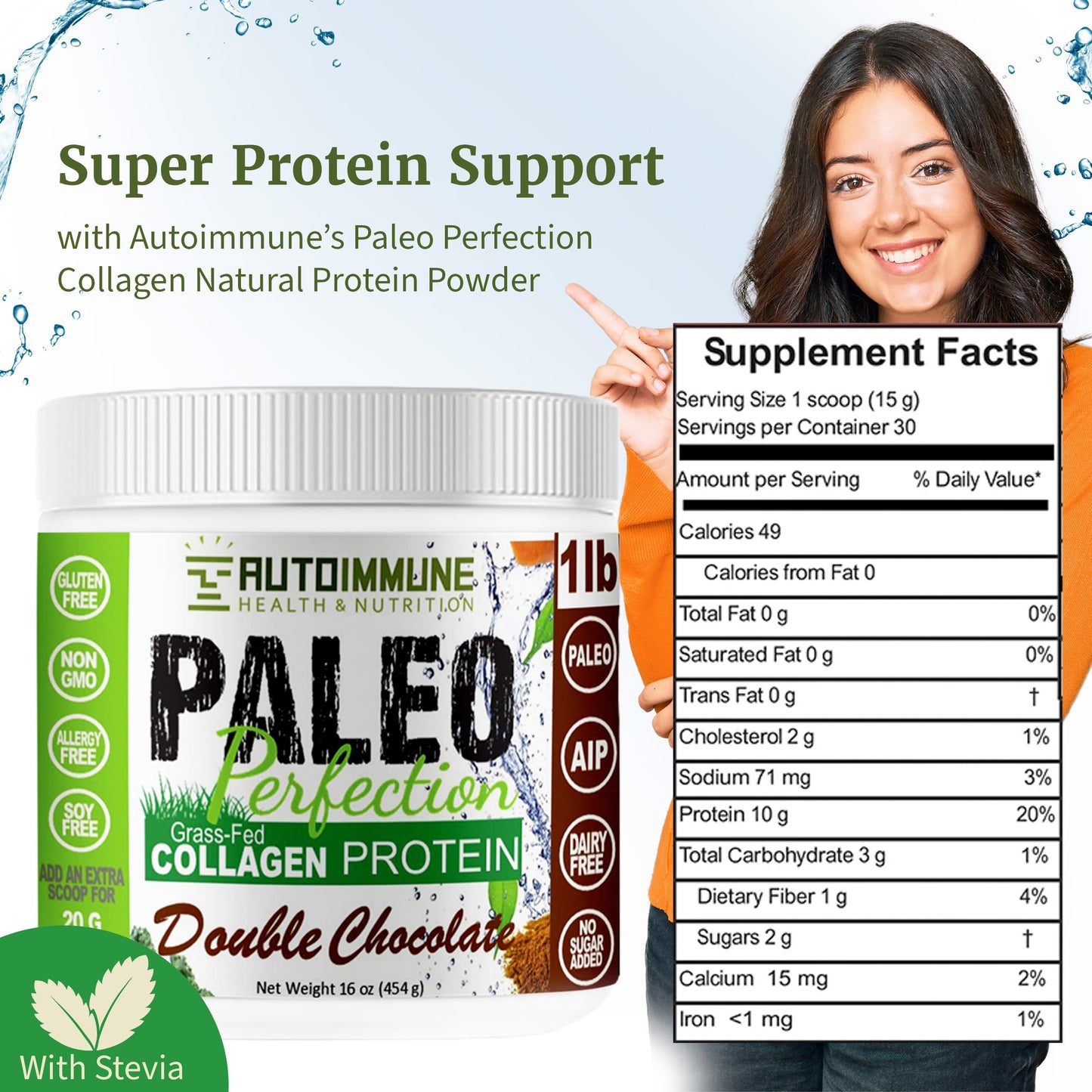 Autoimmune Health & Nutrition Paleo Perfection Cherry Chocolate Grass Fed Beef Collagen Protein Powder with Stevia, 16 oz