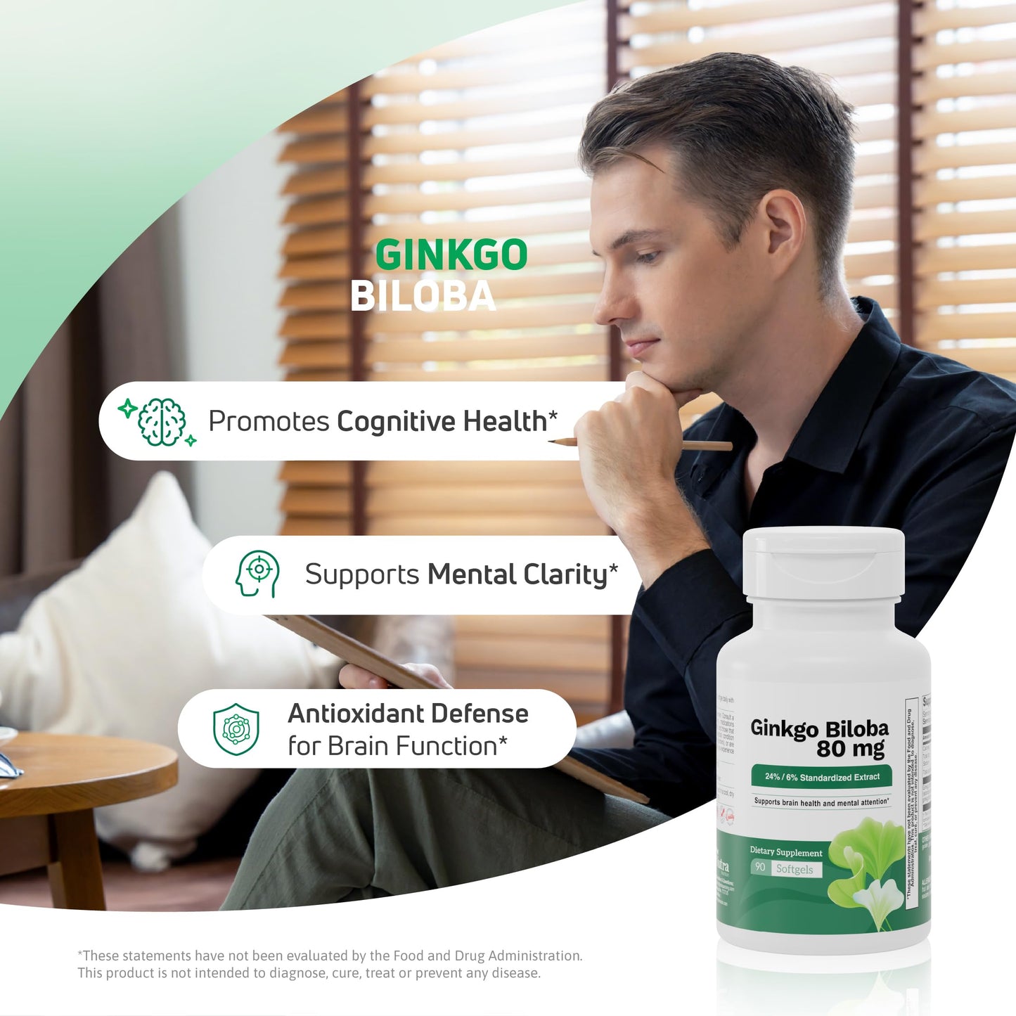 Nutra Nutrition Ginkgo Biloba Supplement 80 mg Capsule, 60 Count