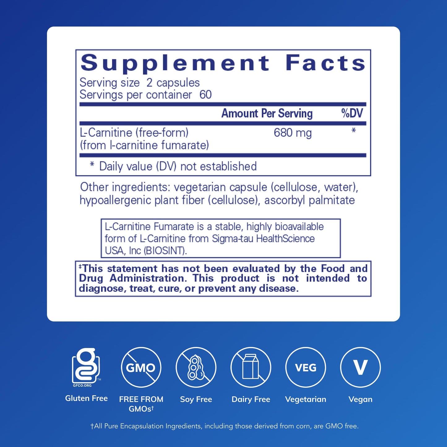 Pure Encapsulations L-Carnitine Fumarate Capsules 120 Count