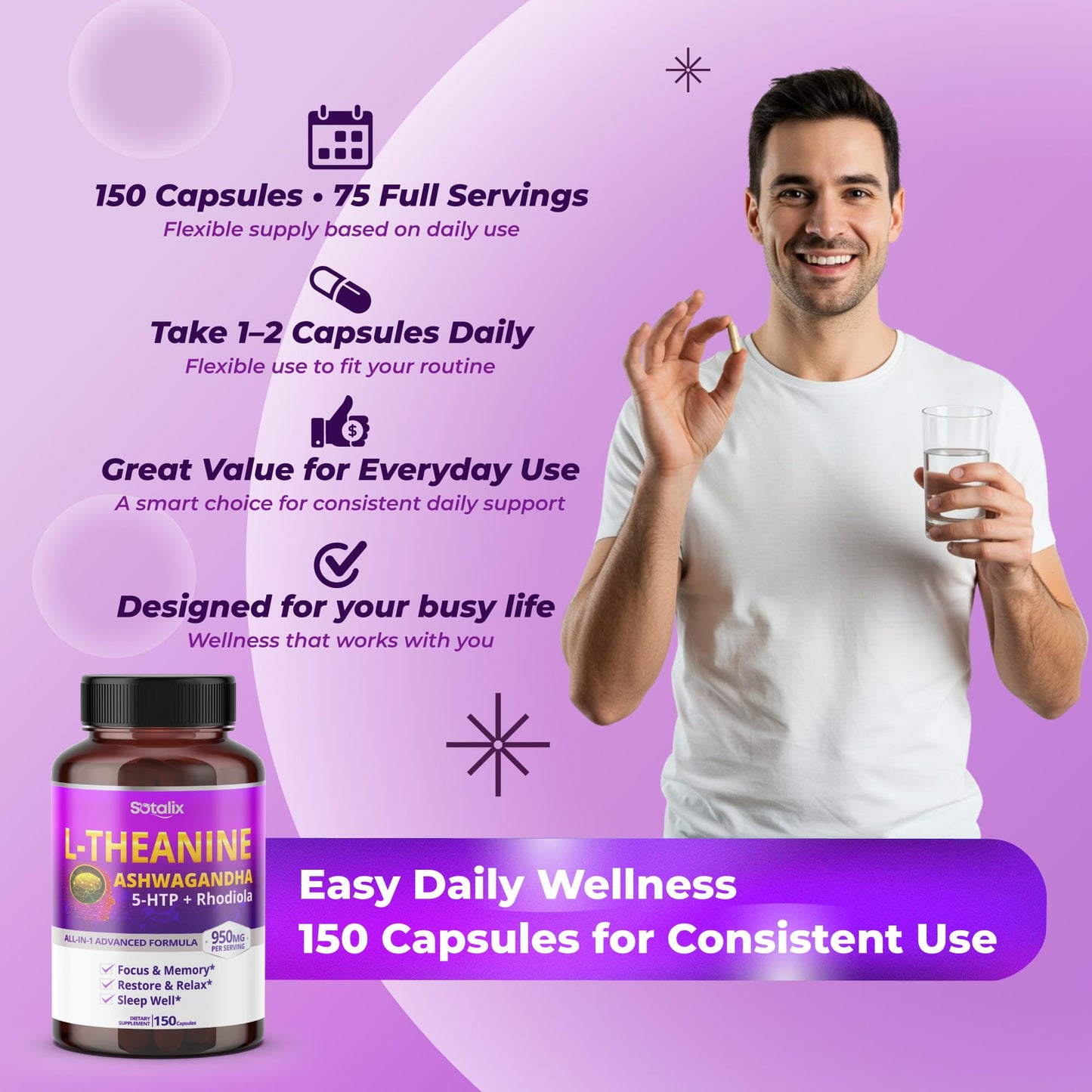 Sotalix Supplement L-Theanine 950mg Complex 150 Capsules