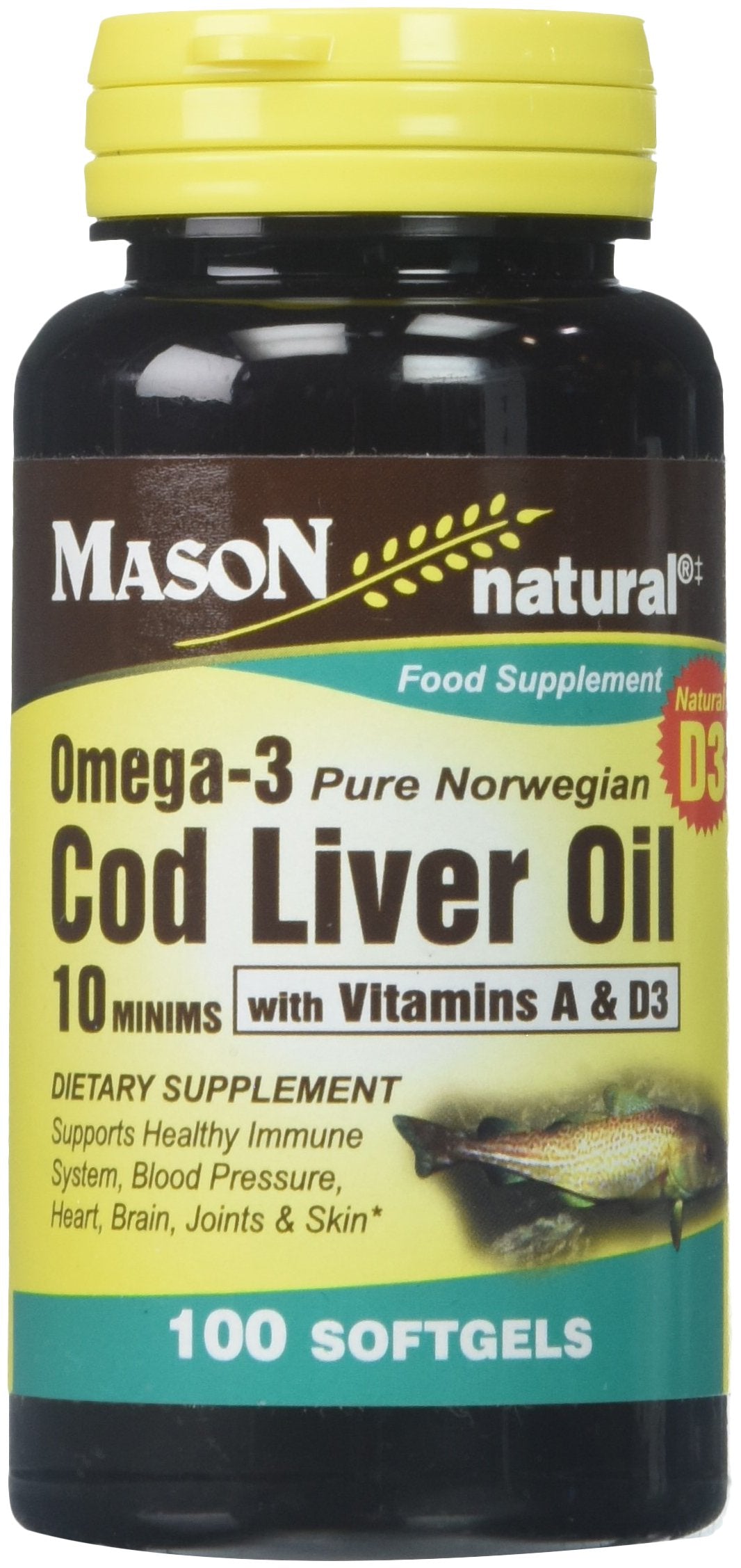 Mason Natural Cod Liver Oil Softgels, 100 Count