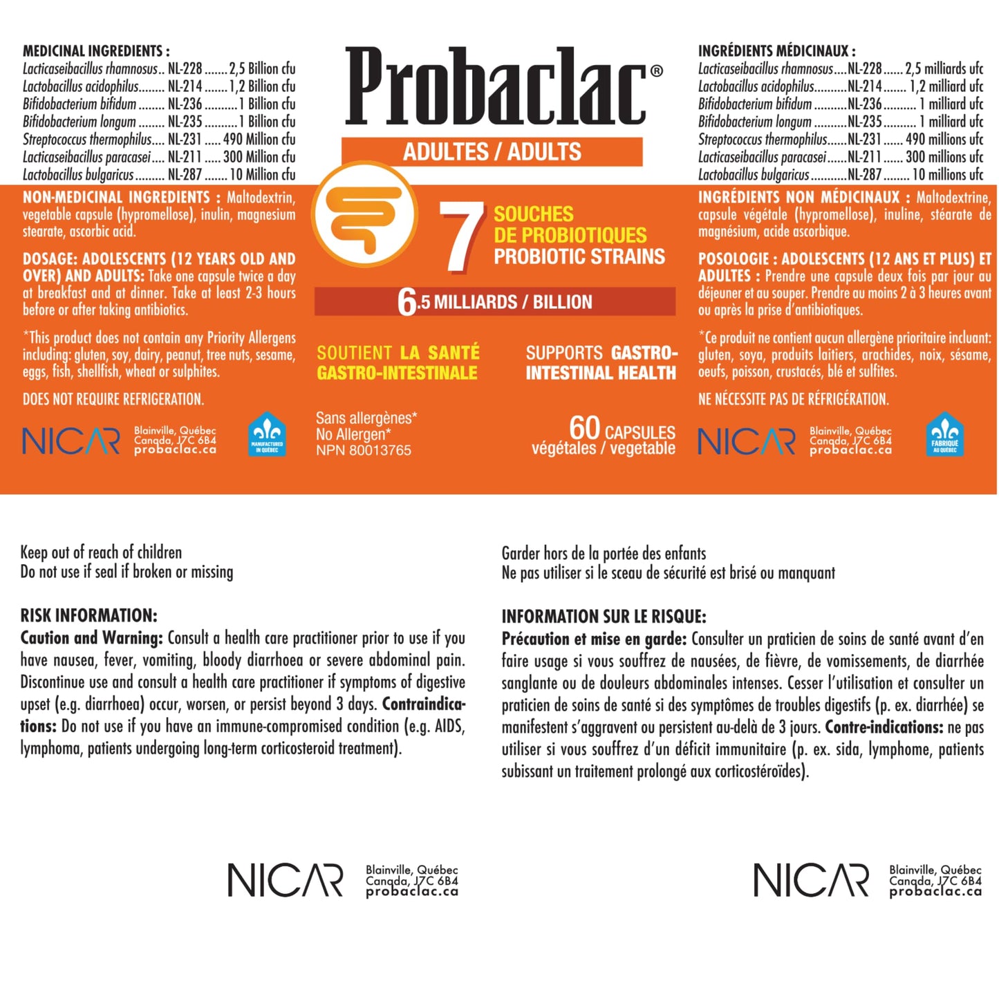 Probaclac Probiotics for Adults – Daily Gut Health & Immune Support, Relieves Bloating & Supports Digestive Balance, 60 Capsules