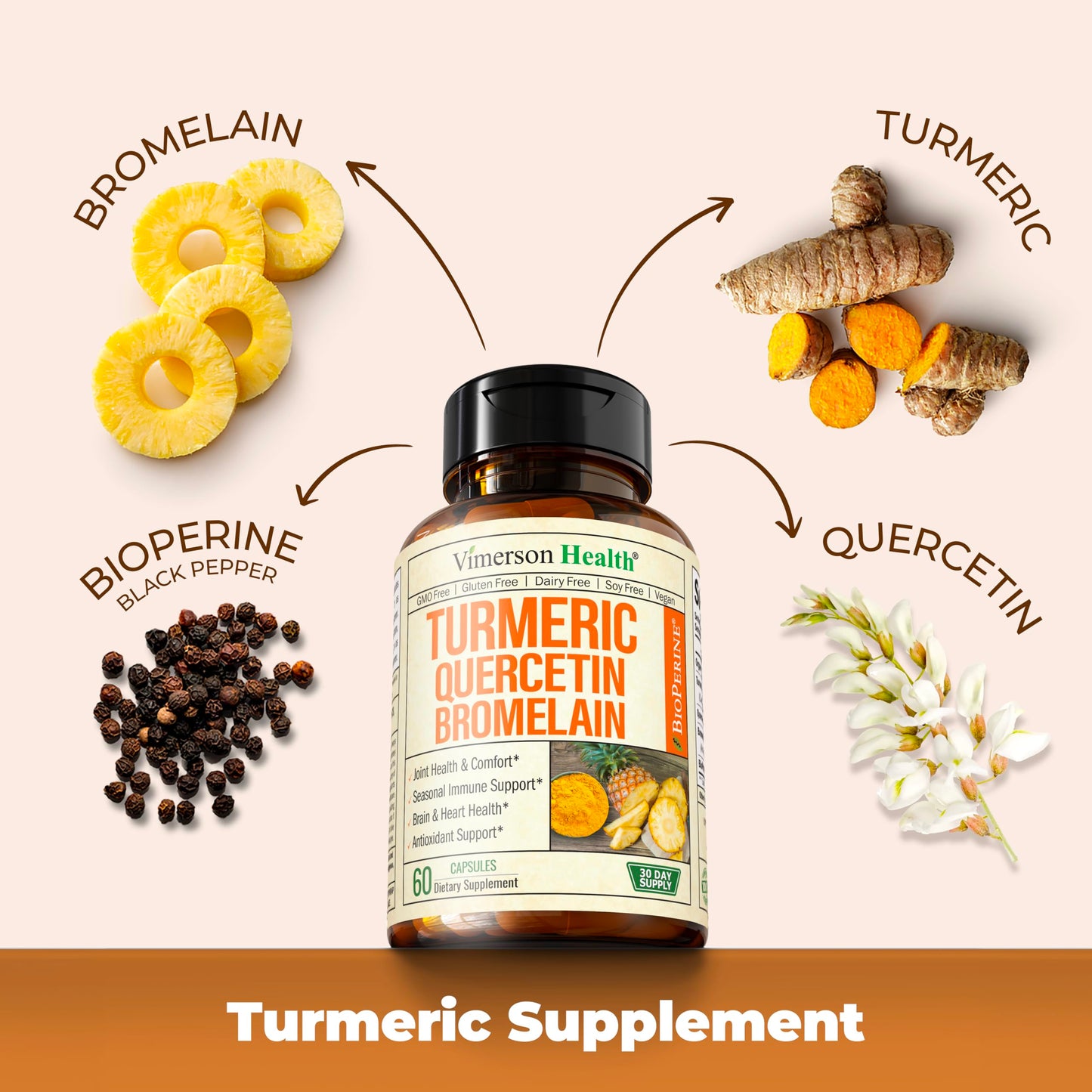 Vimerson Health Quercetin with Bromelain & Turmeric Curcumin & Complete Multivitamin for Men, 120 Capsules