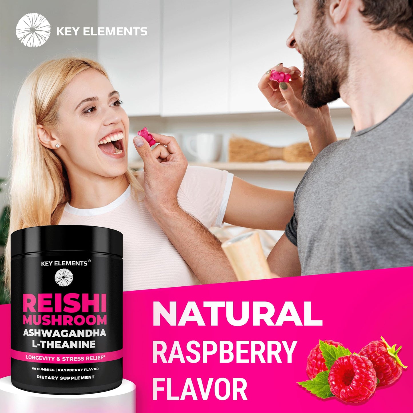 KEY ELEMENTS Natural Reishi Mushroom Gummies with L-Theanine & Ashwagandha, 60 Count