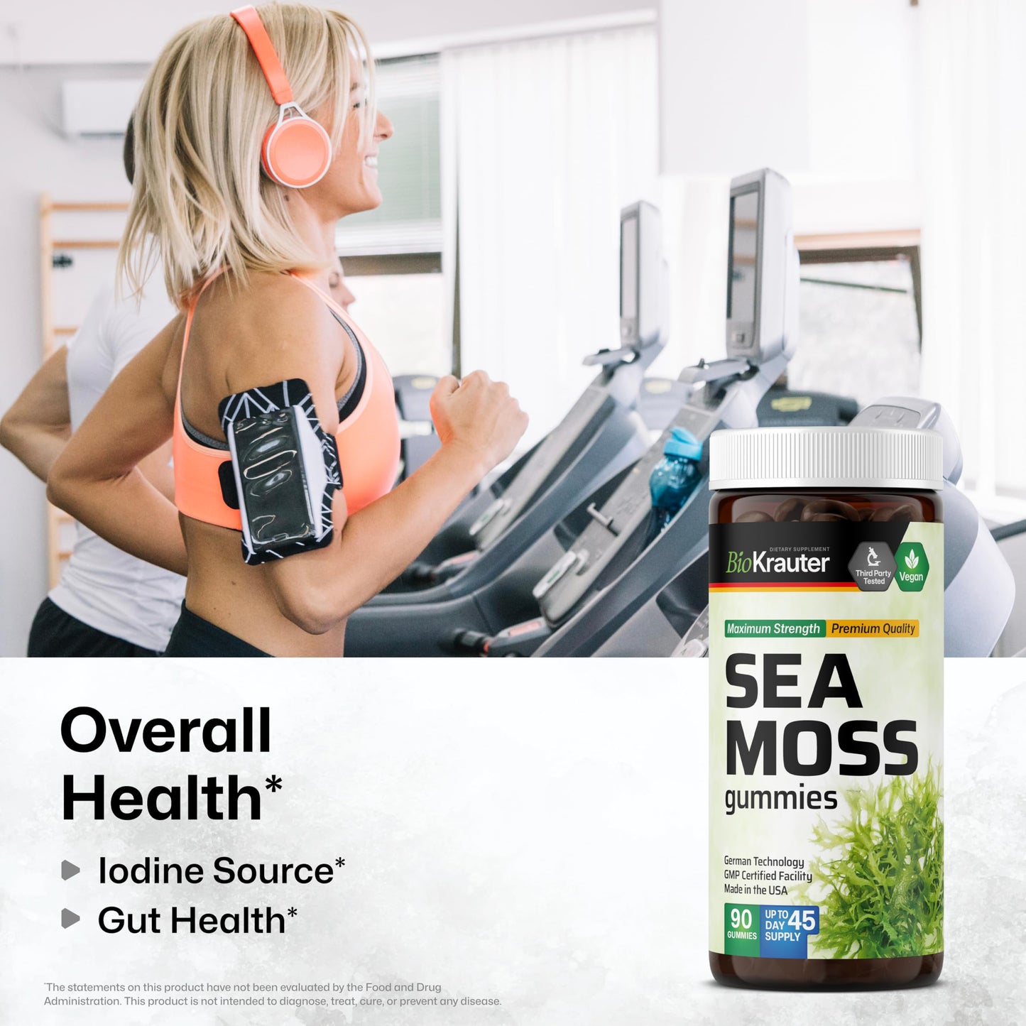 BIO KRAUTER 3-in-1 Sea Moss for Thyroid Support - Vegan Sea Moss Gummies with Bladderwrack & Burdock Root, 90 Gummies