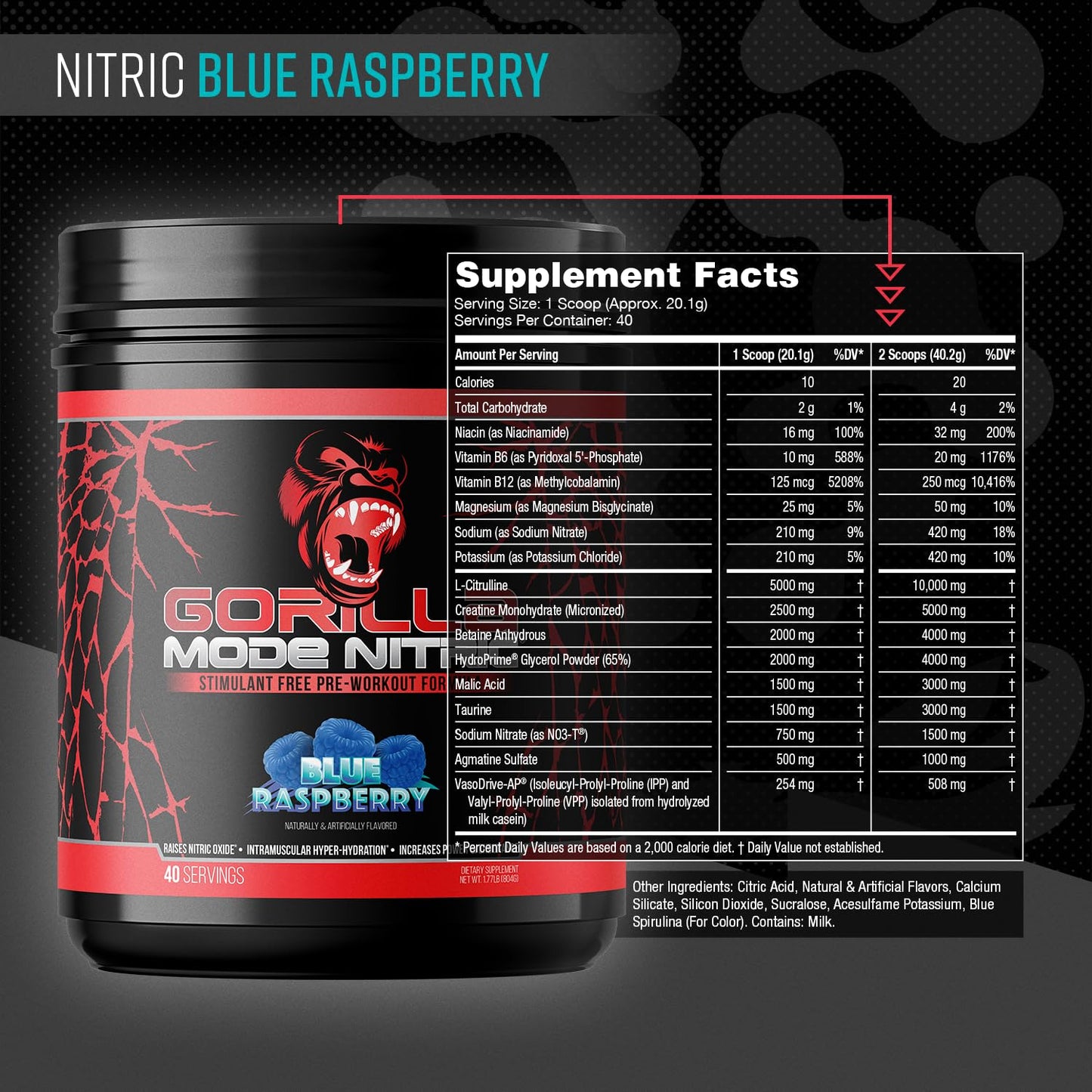 Gorilla Mind Gorilla Mode Nitric Upgraded Stimulant Free Pre-Workout Powder 28.3603