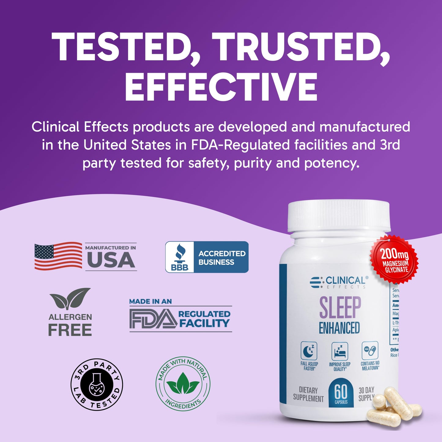 Clinical Effects Sleep Enhanced Magnesium Glycinate, L-Theanine and Apigenin Capsules 60 Count