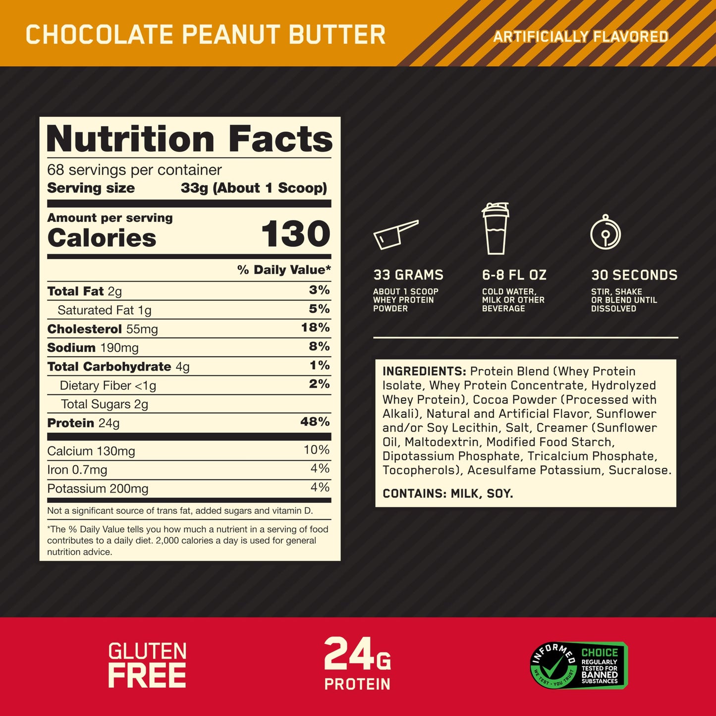 Optimum Nutrition Gold Standard 100% Whey Protein Powder, Chocolate Peanut Butter, 80 Servings