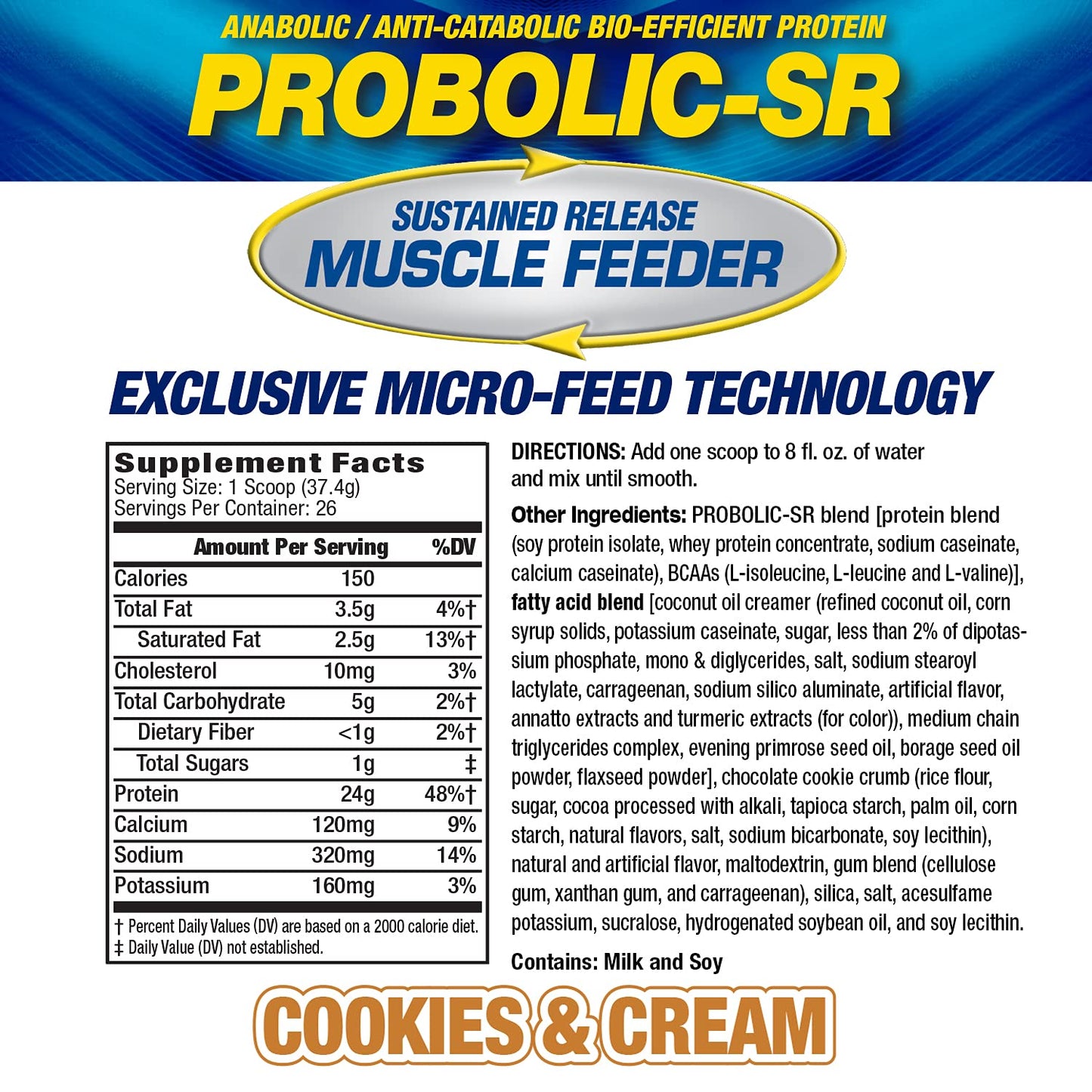 Maximum Human Performance Probolic-SR Sustained Release Protein Powder 2 lb Cookies & Cream