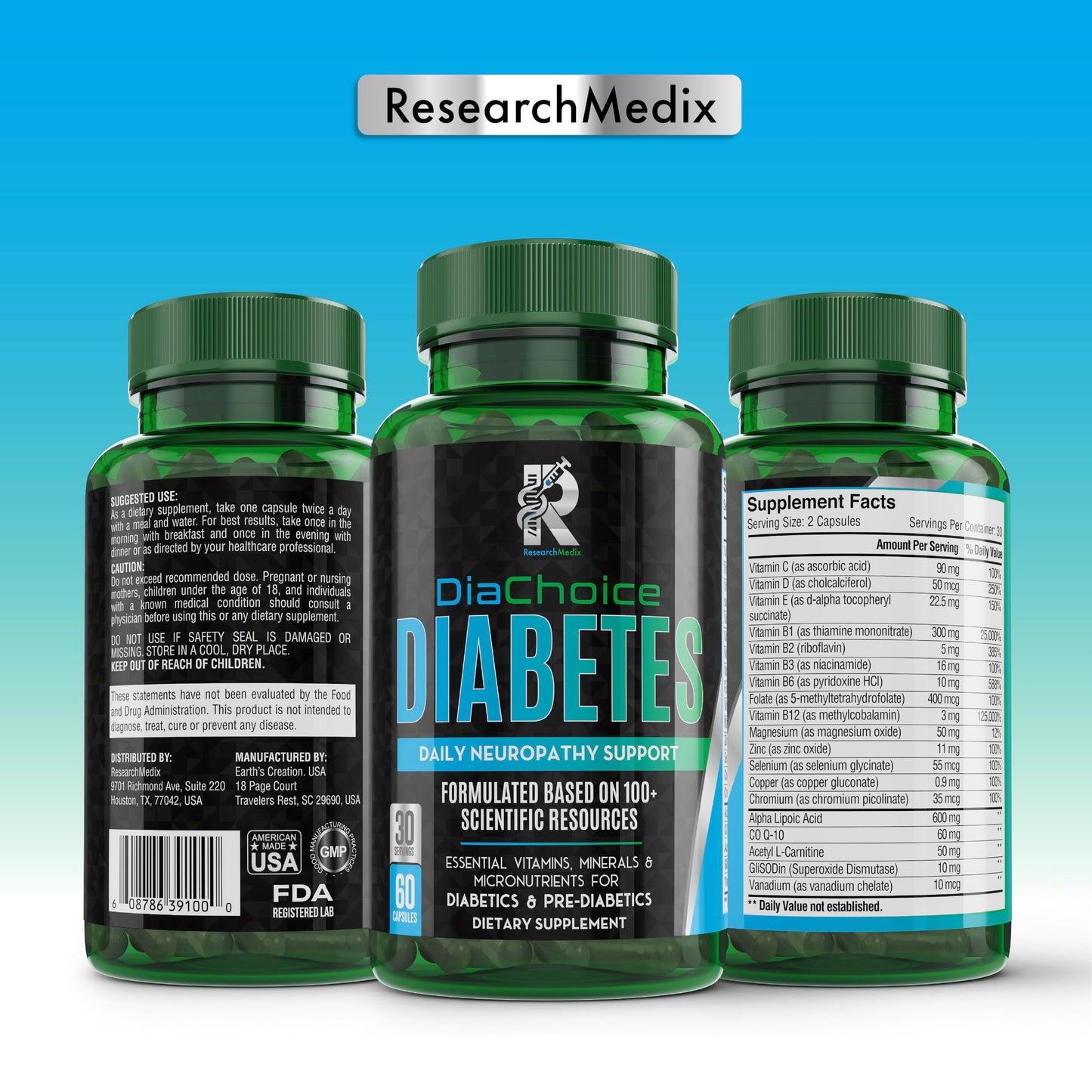 ResearchMedix DiaChoice Neuropathy Support with Alpha Lipoic Acid 600 mg Capsule, 60 Count
