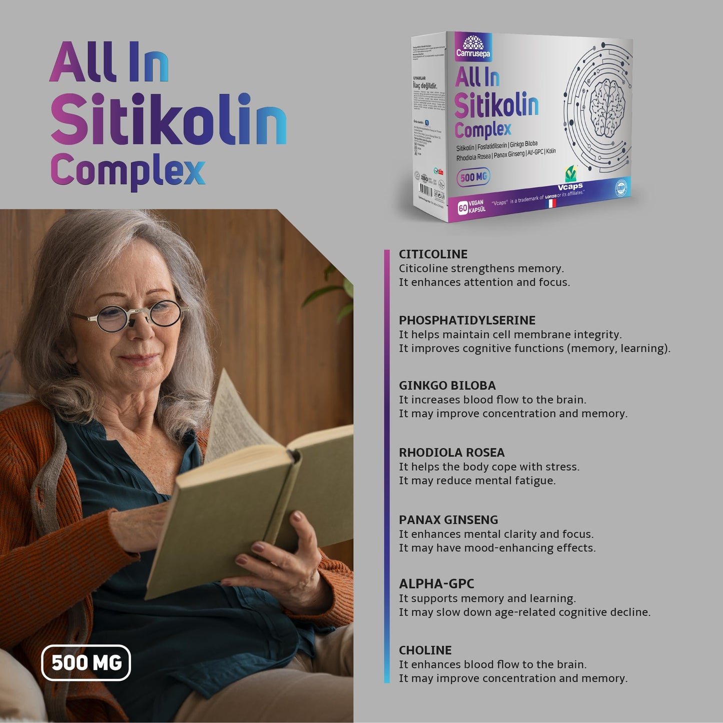 Camrusepa All in Citicoline Complex Capsules, 60 Count