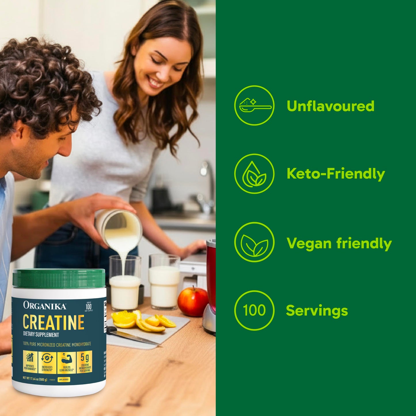 Organika Creatine Monohydrate Powder, 17.64 oz