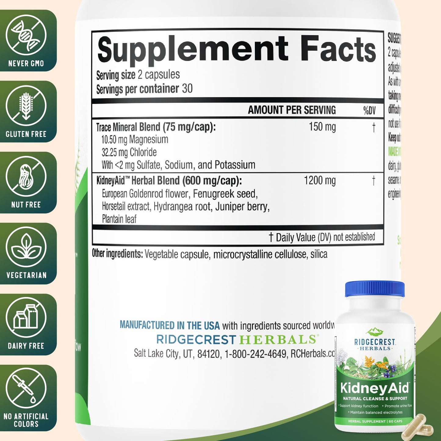 RidgeCrest Herbals KidneyAid Kidney Health Support Capsule, 60 Capsules