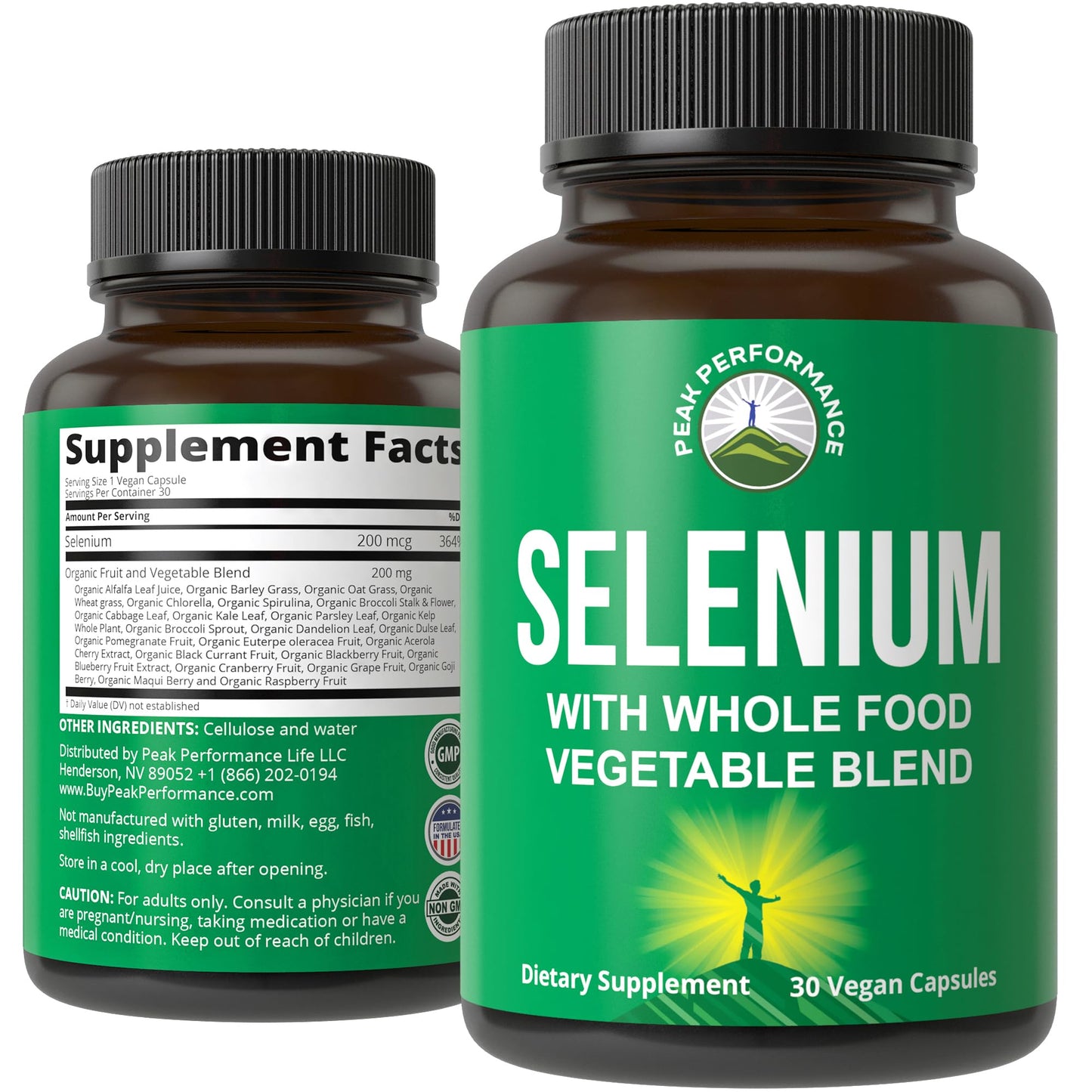 Peak Performance Selenium Supplement with Whole Food Blend of 25+ Vegetables and Fruits Capsules 30 Count