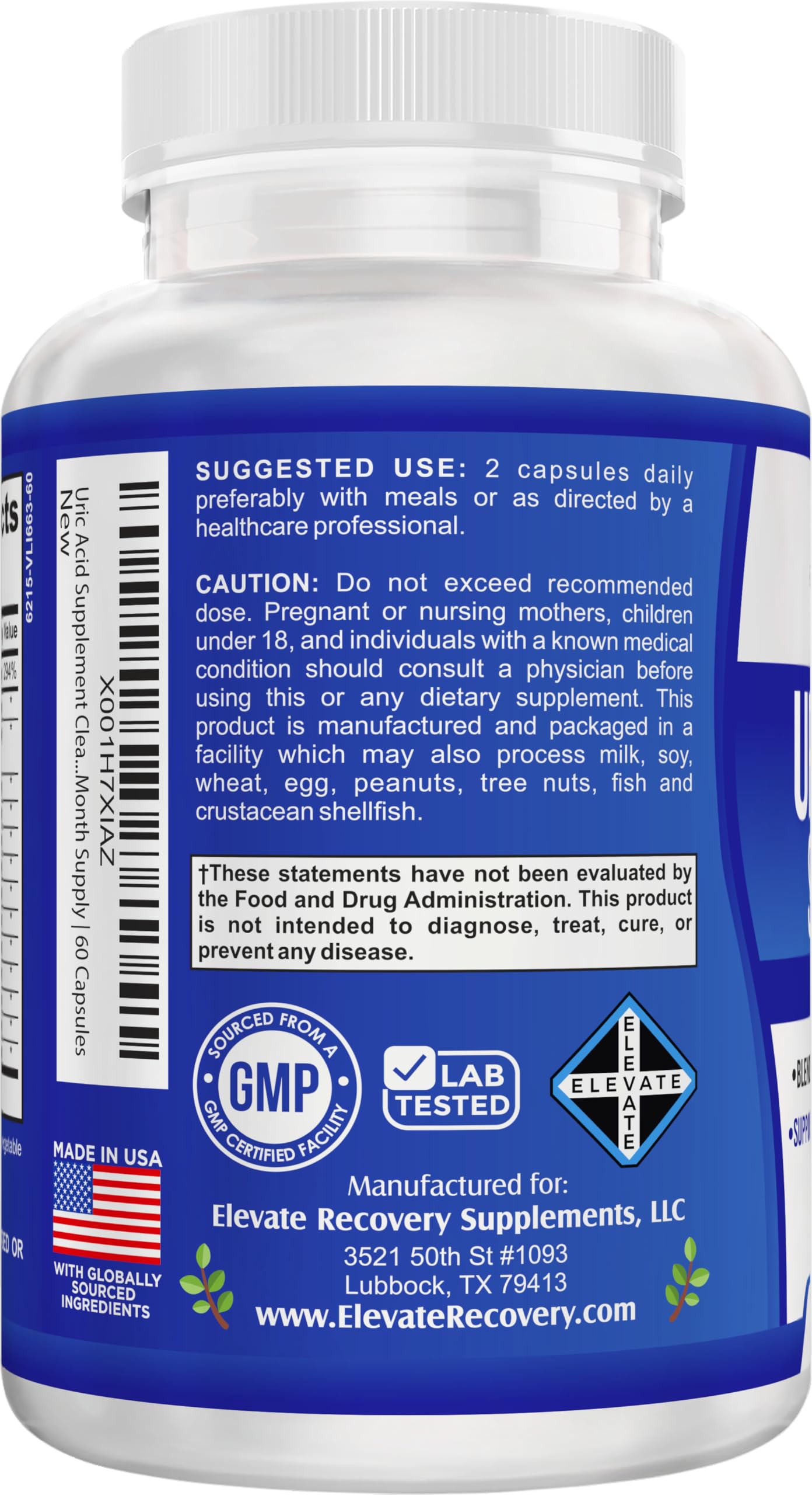 Elevate Recovery Supplements Uric Acid 14-in-1 Support Supplement, 60 Capsules