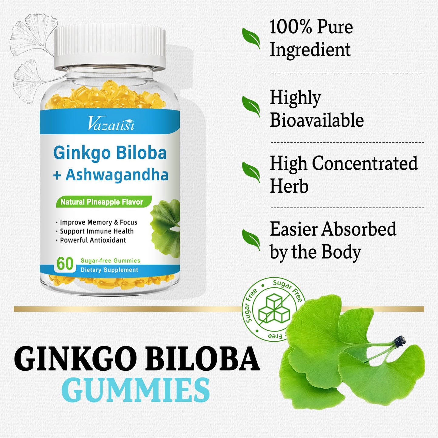 Vazatisi Ginkgo Biloba Gummies 240mg, 120 Count