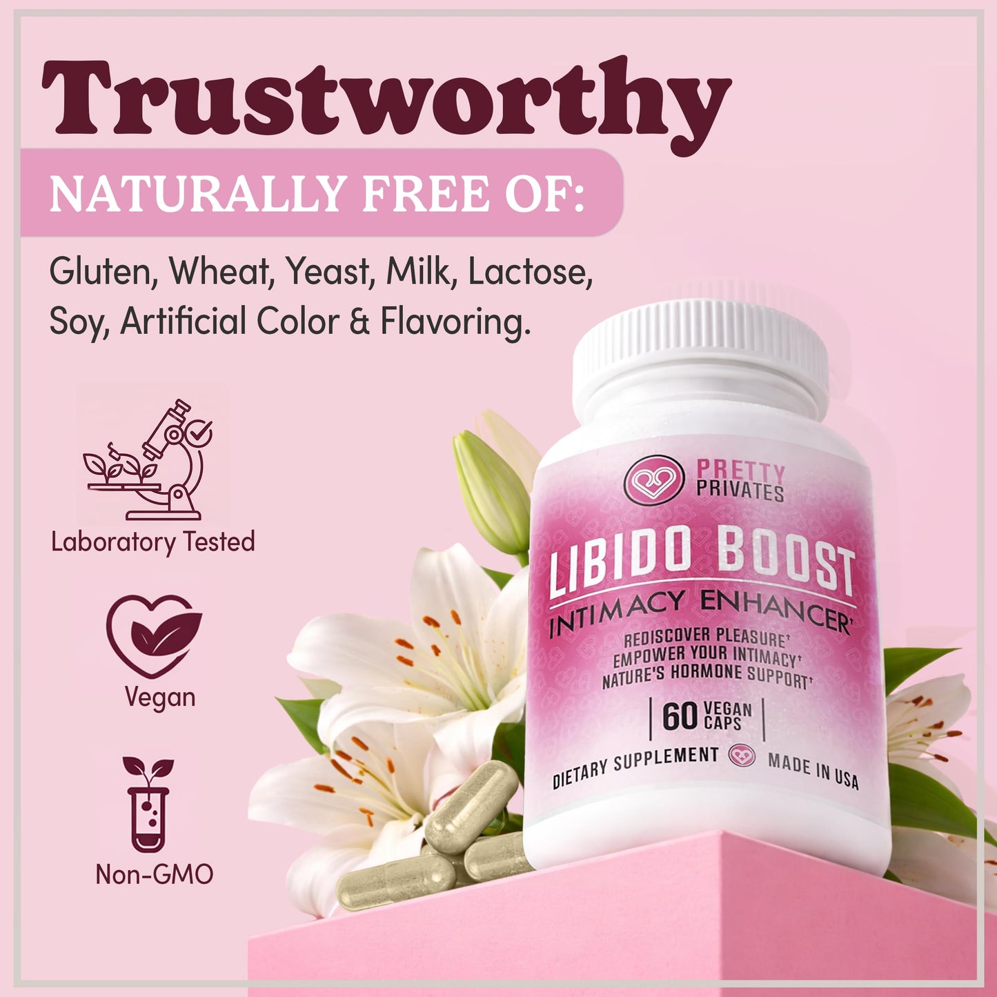 Pretty Privates Libido Booster Supplement for Women – Women’s Intimacy & Confidence Support – Herbal Blend with Maca, Ginseng & L-Arginine – Made in USA – 60 Capsules