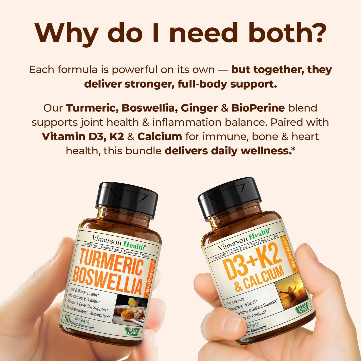Vimerson Health Boswellia Turmeric Curcumin Supplement + Vitamin D3 K2 5000 IU Capsule, 120 Count