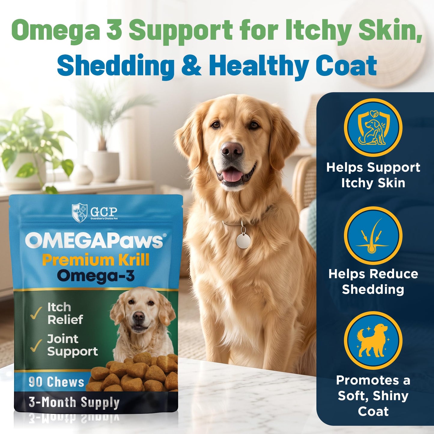 Guardian's Choice Omega 3 for Dogs Soft Chews with Fish Oil & Krill Oil (EPA & DHA) – 90 Chews