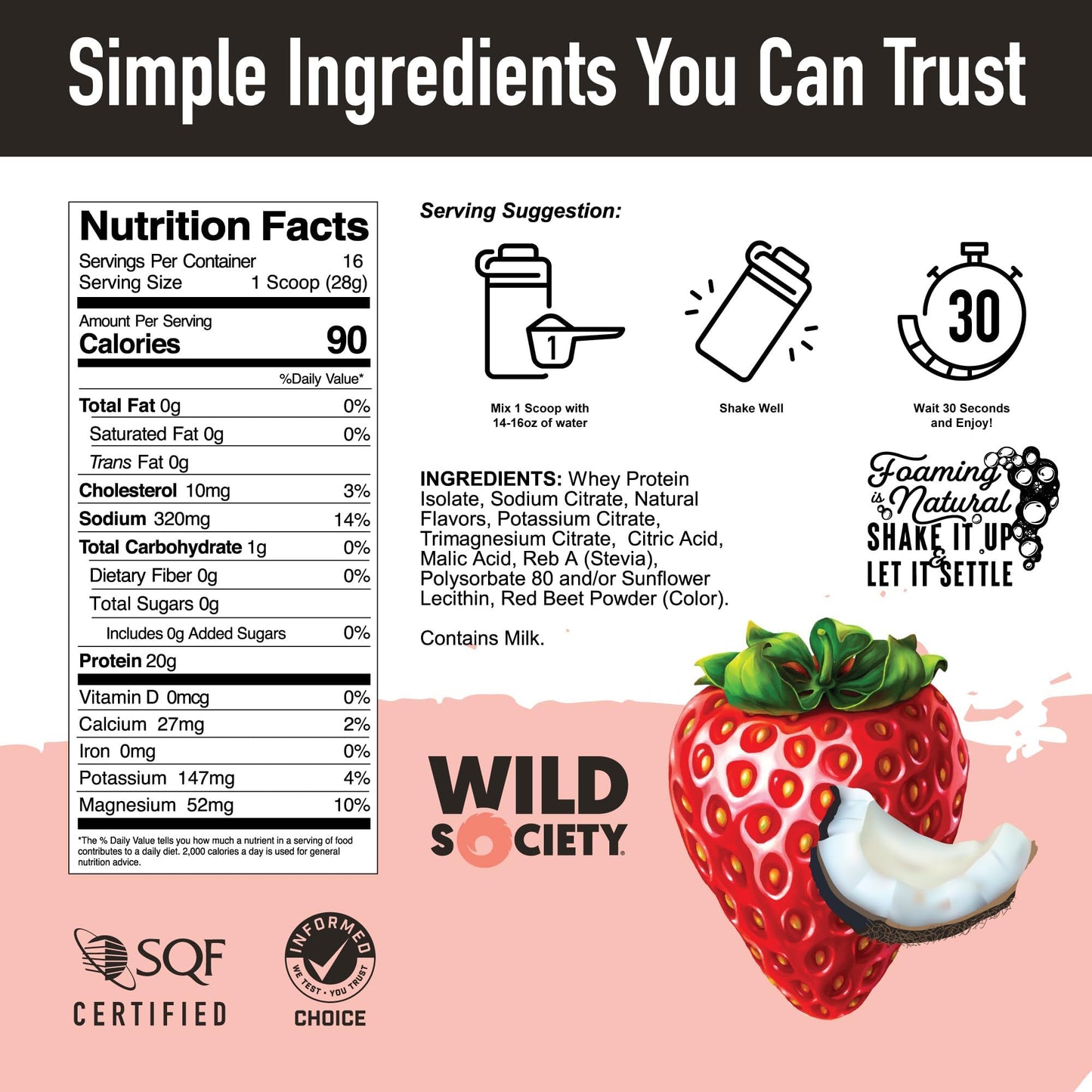 WILD SOCIETY Clear Whey Protein Isolate Powder with Electrolytes, 48 Servings