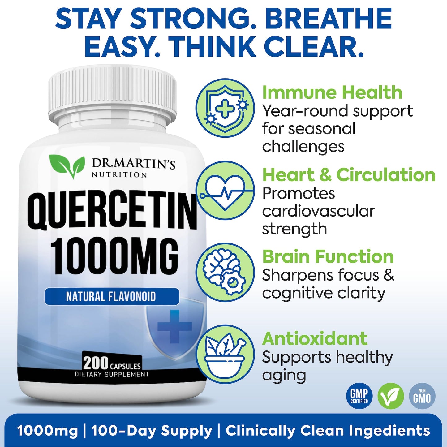 DR. MARTIN'S NUTRITION Quercetin 1000mg Capsules, 200 Count