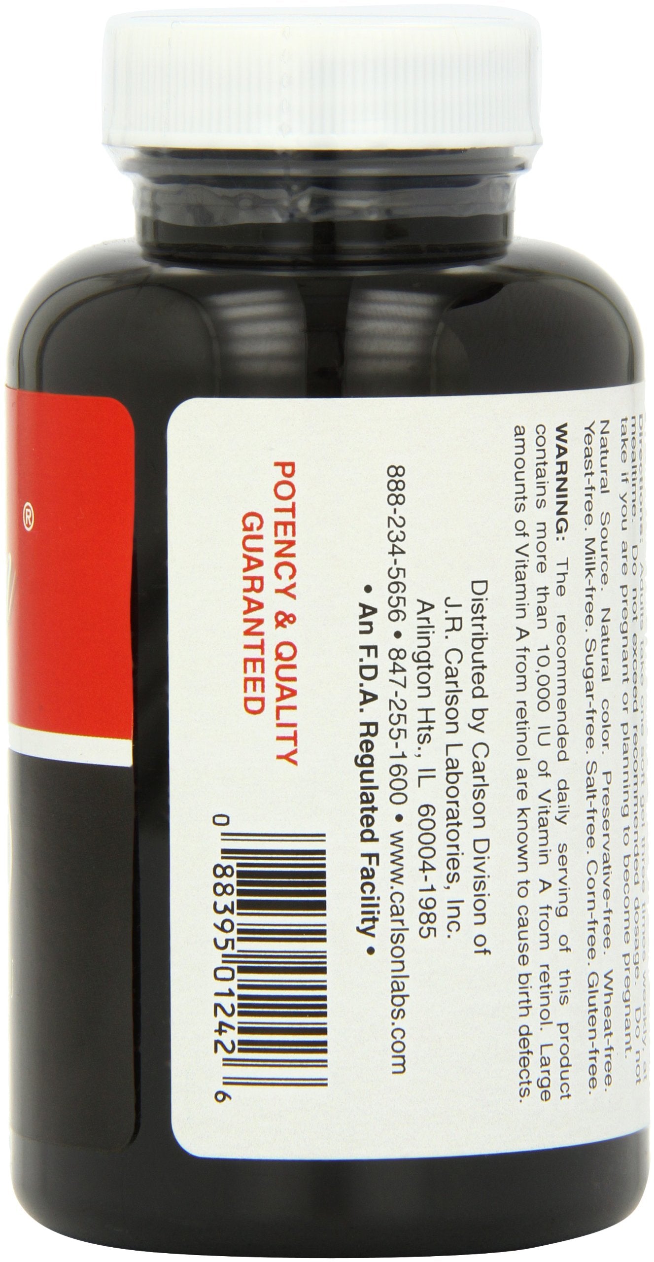 Carlson Vitamin A and D Softgels, 25,000/1,000 IU, 250 Softgels