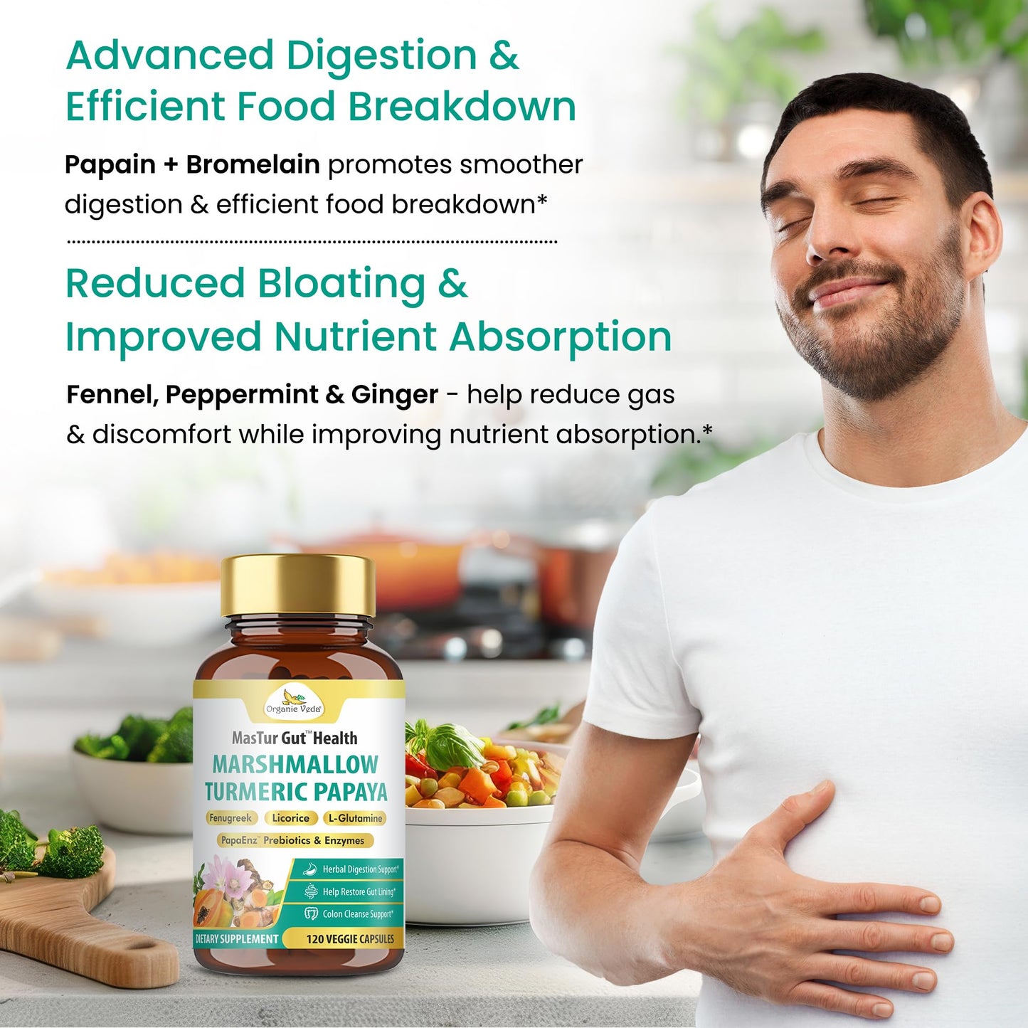 Organic Veda Marshmallow Turmeric MasTur Gut Health Supplement 120 Capsules