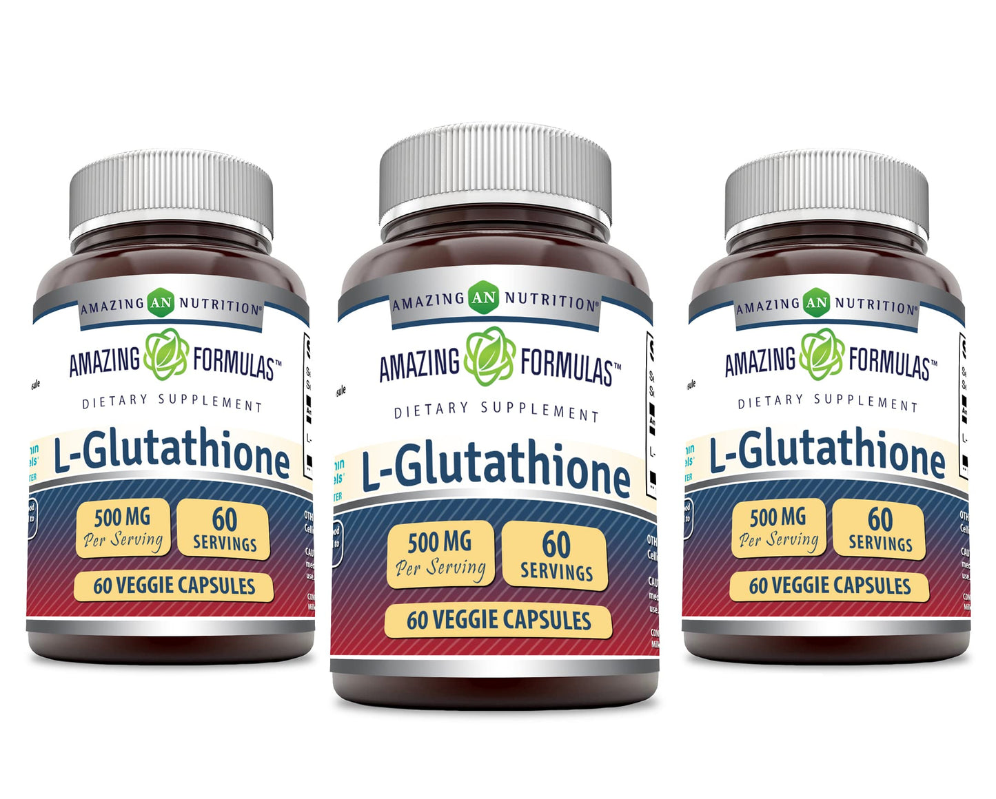 Amazing Nutrition Reduced L-Glutathione Supplement 500 mg per Serving Capsules, 180 Count