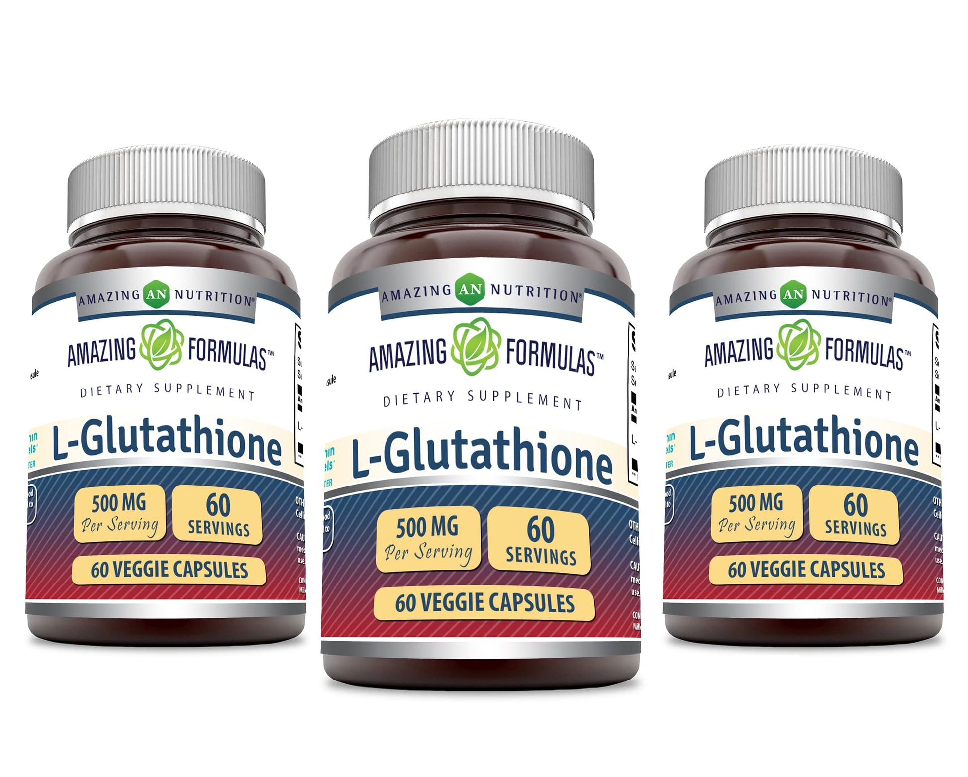 Amazing Nutrition Reduced L-Glutathione Supplement 500 mg per Serving Capsules, 180 Count