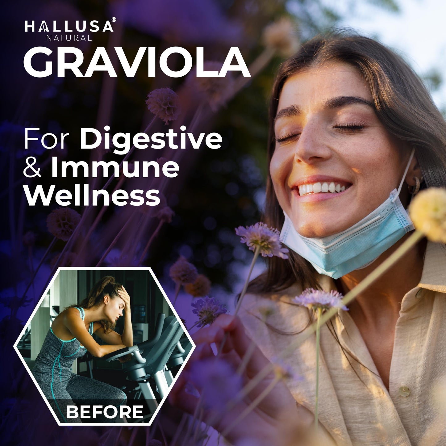 Hallusa Natural Graviola Leaf Capsules 800 mg, 60 Count