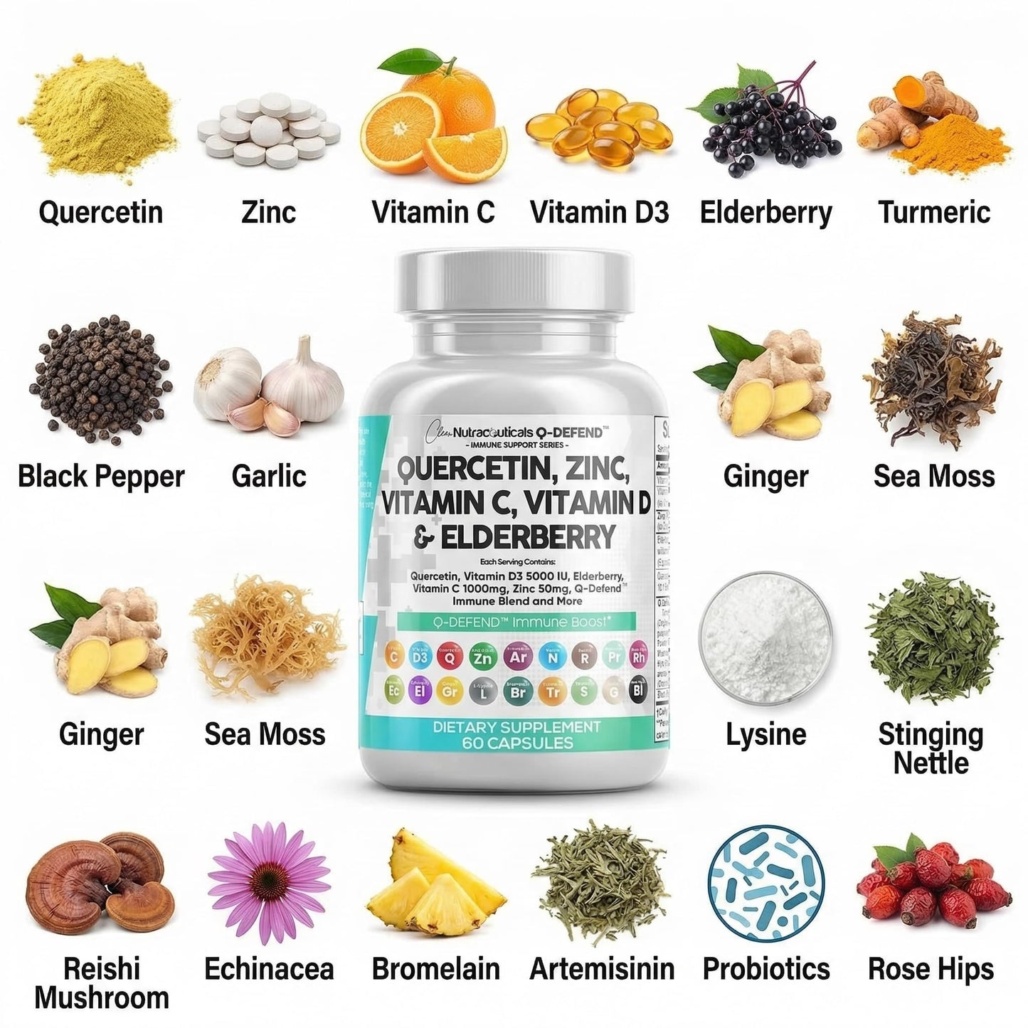 Clean Nutraceuticals Q Defend Quercetin Supplement Immune Support, 60 Capsules