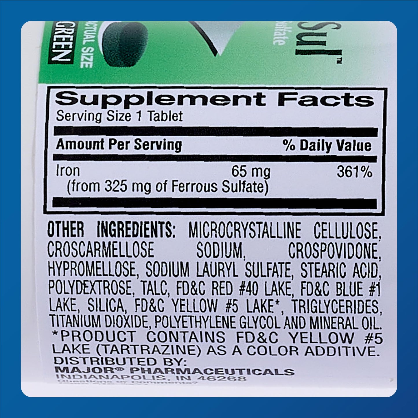 MAJOR Ferosul Ferrous Sulfate 325mg Tablets with 65mg Elemental Iron, Iron Supplement for Women and Men, 300 Count