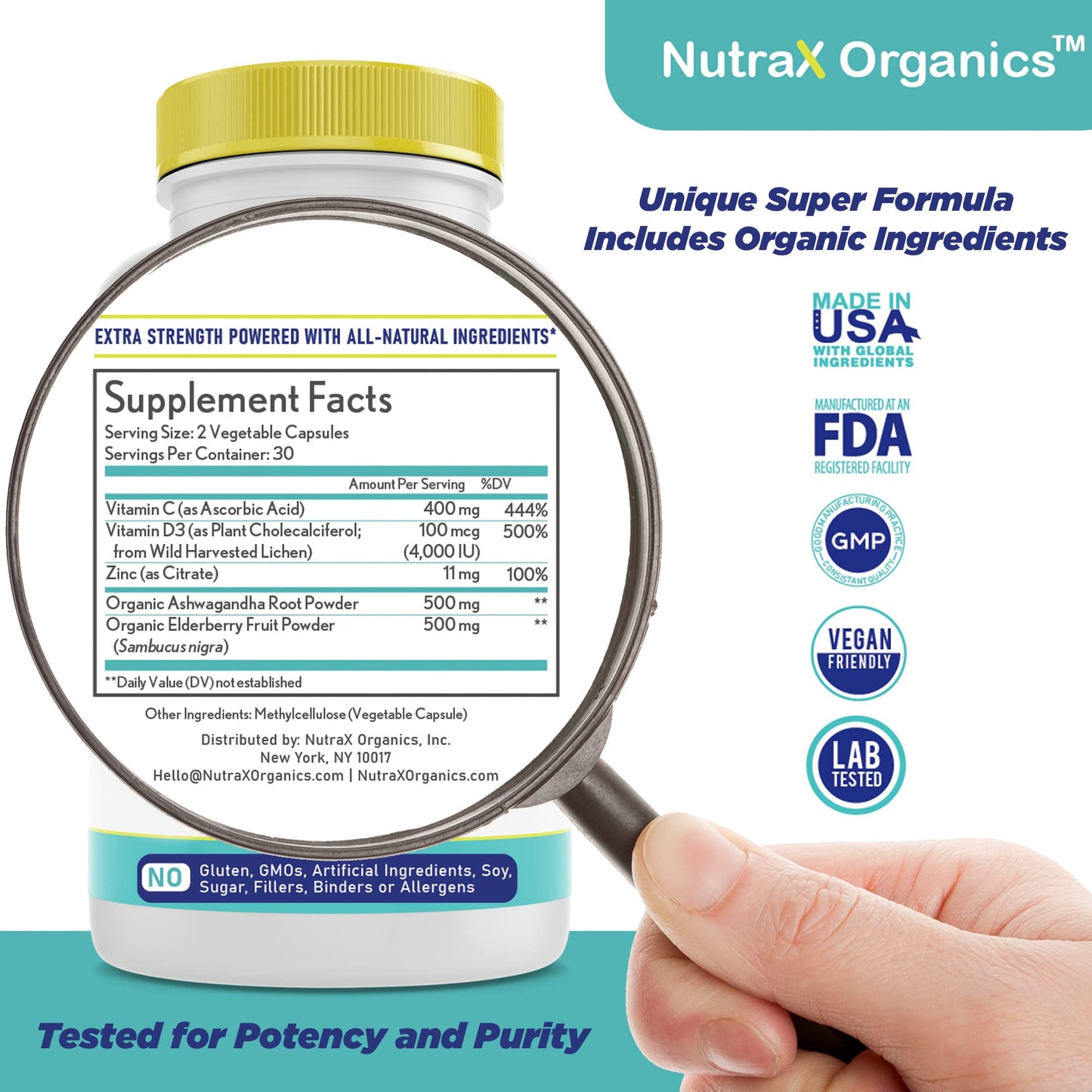 NutraX Organics All-in-One Organic Immune Support Supplement Capsules, 60 Count
