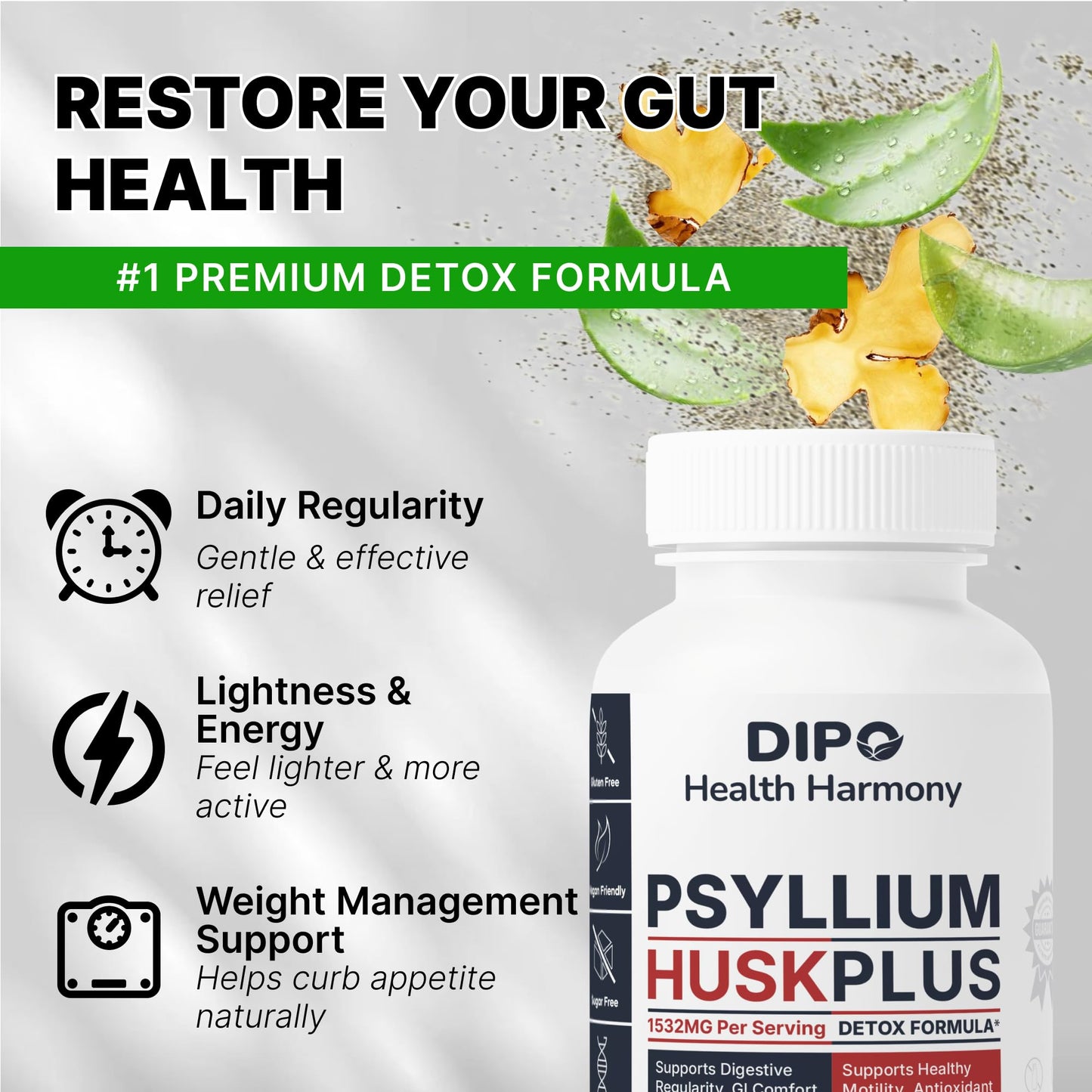 DIPO HEALTH HARMONY Psyllium Husk Capsules 60 Count