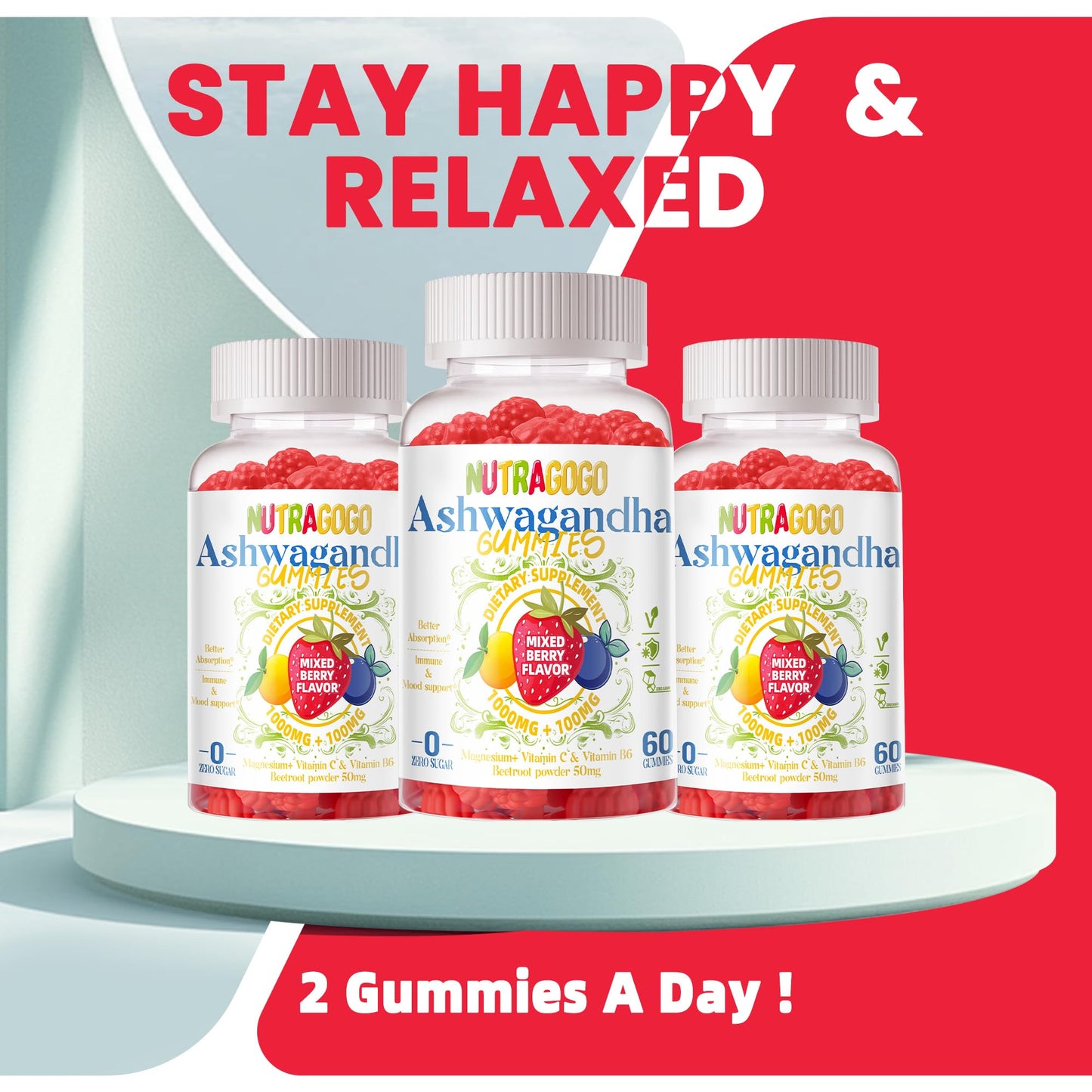 NUTRAGOGO Ashwagandha & Vitamin D3 Gummies 120 Count