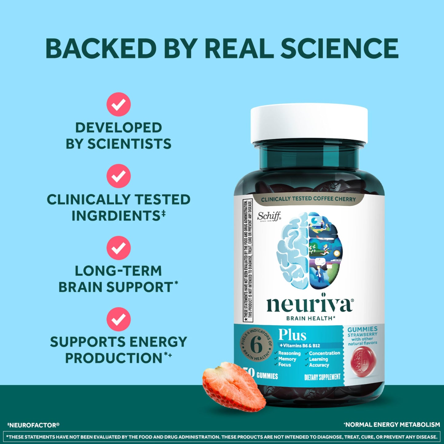 NEURIVA Plus Brain Supplements for Memory and Focus Gummy, 50 Count