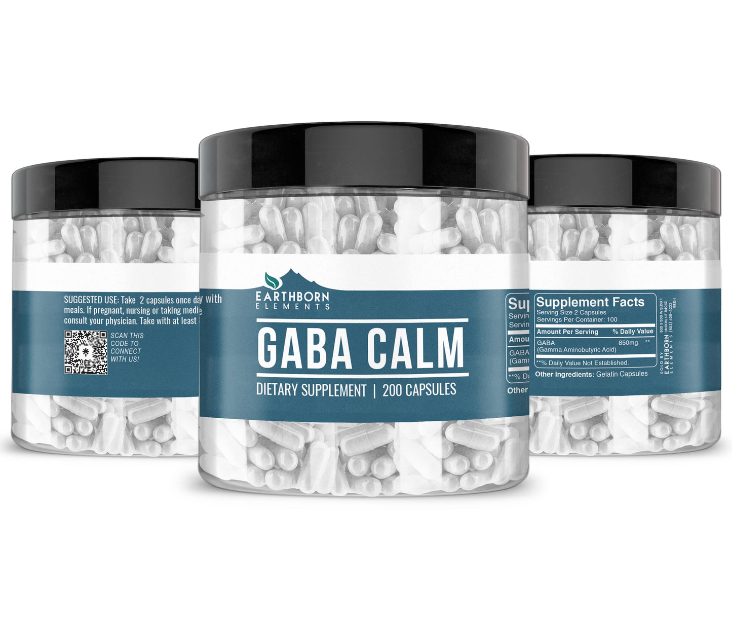 Earthborn Elements GABA (Gamma Aminobutyric Acid) Capsules, 200 Count