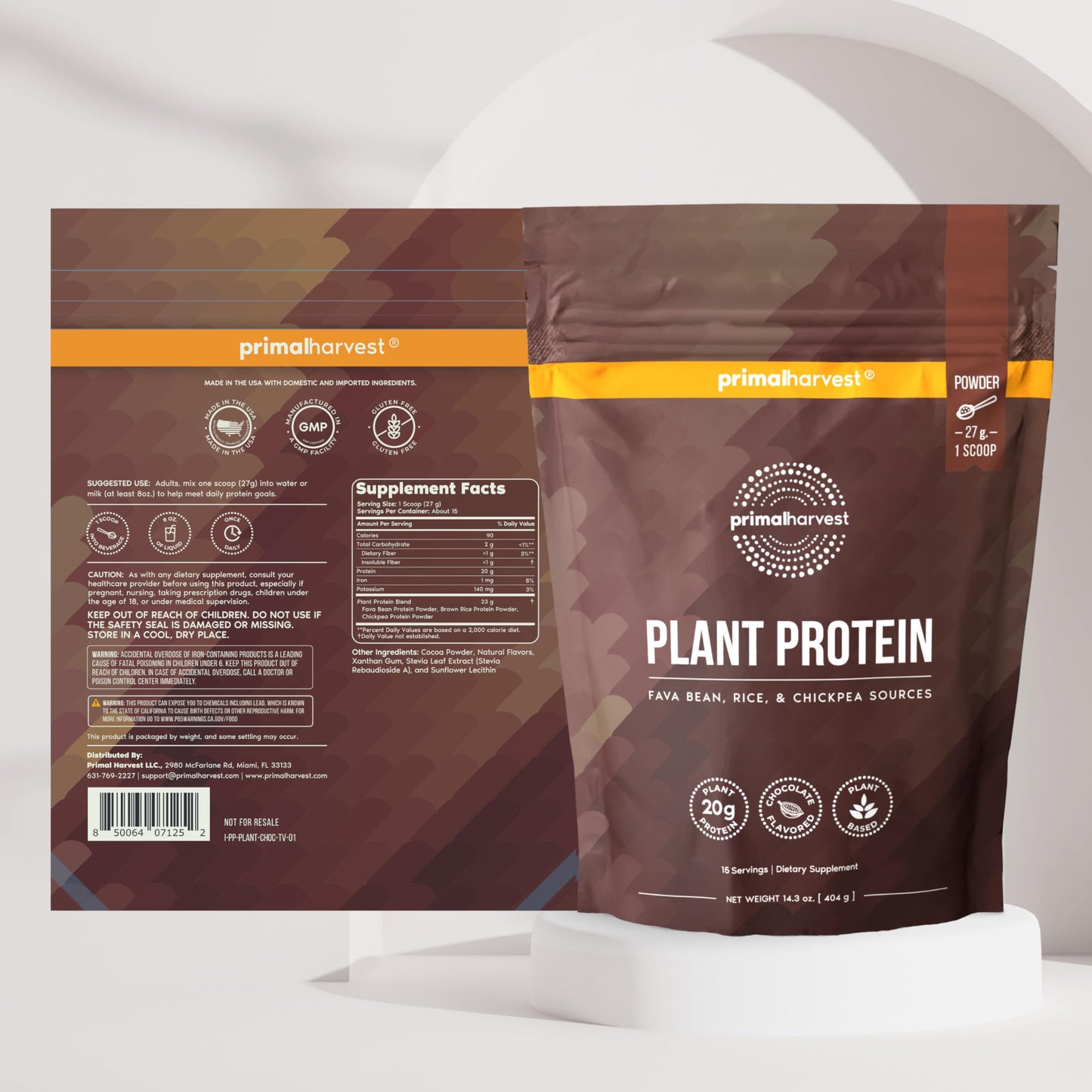 Primal Harvest Protein Powder, Vegan Chocolate, Gluten & Dairy Free, 14.29 Ounce (Pack of 2)