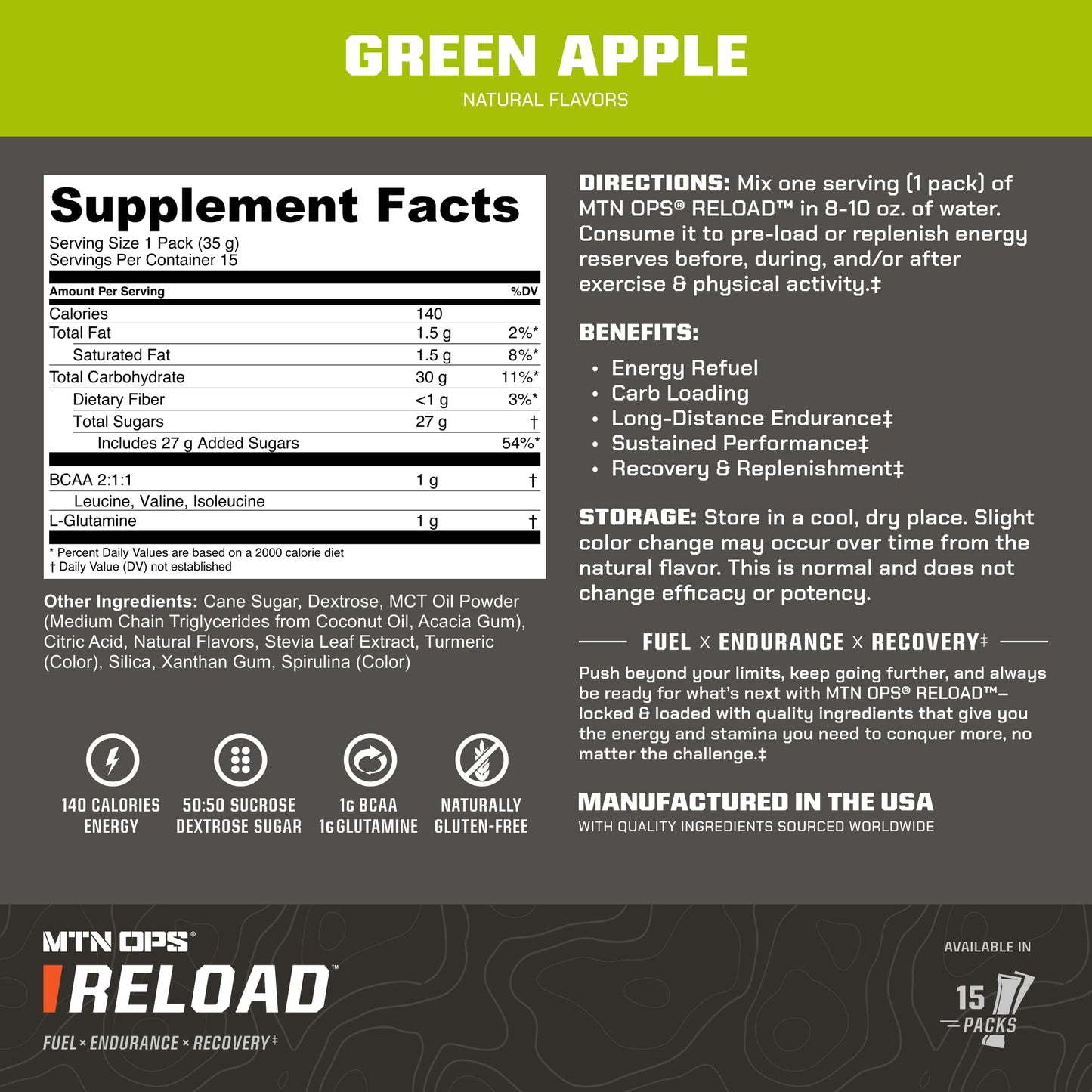MTN OPS Reload Workout Carb Powder Green Apple 18.45