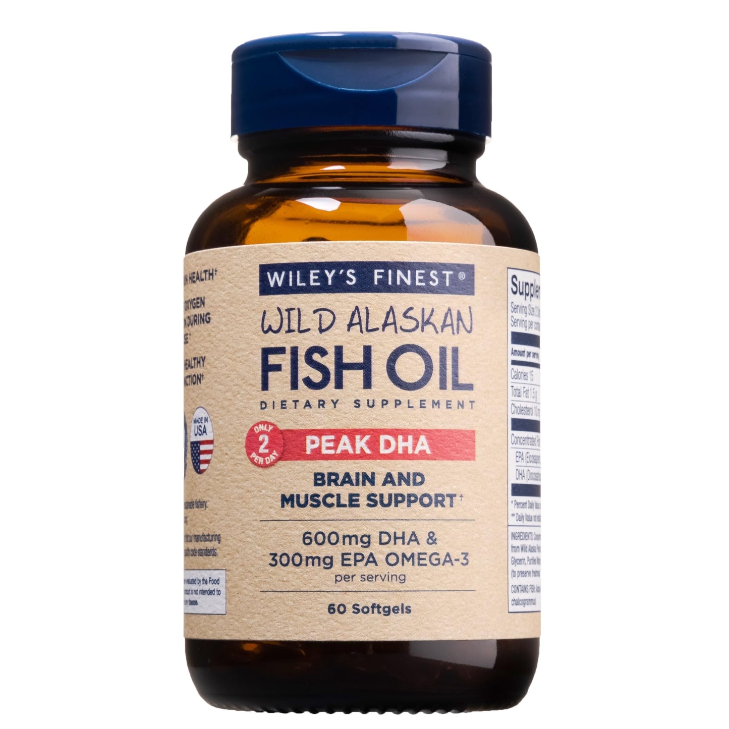 Wiley's Finest Wild Alaskan Fish Oil Peak DHA Softgel, 60 Count