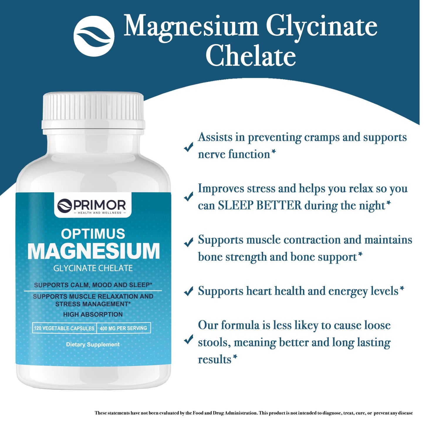 Optimus Weight Magnesium Glycinate Chelate Vegetable Capsules, 120 Count