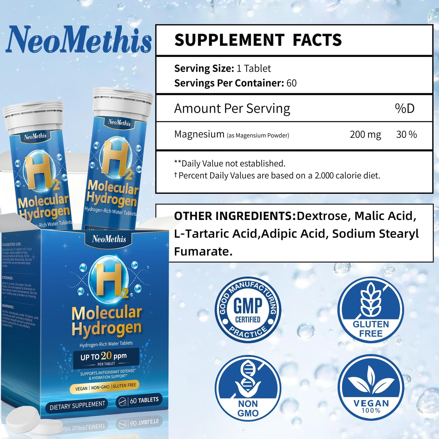 NeoMethis Hydrogen Water Tablets 60 Tablets