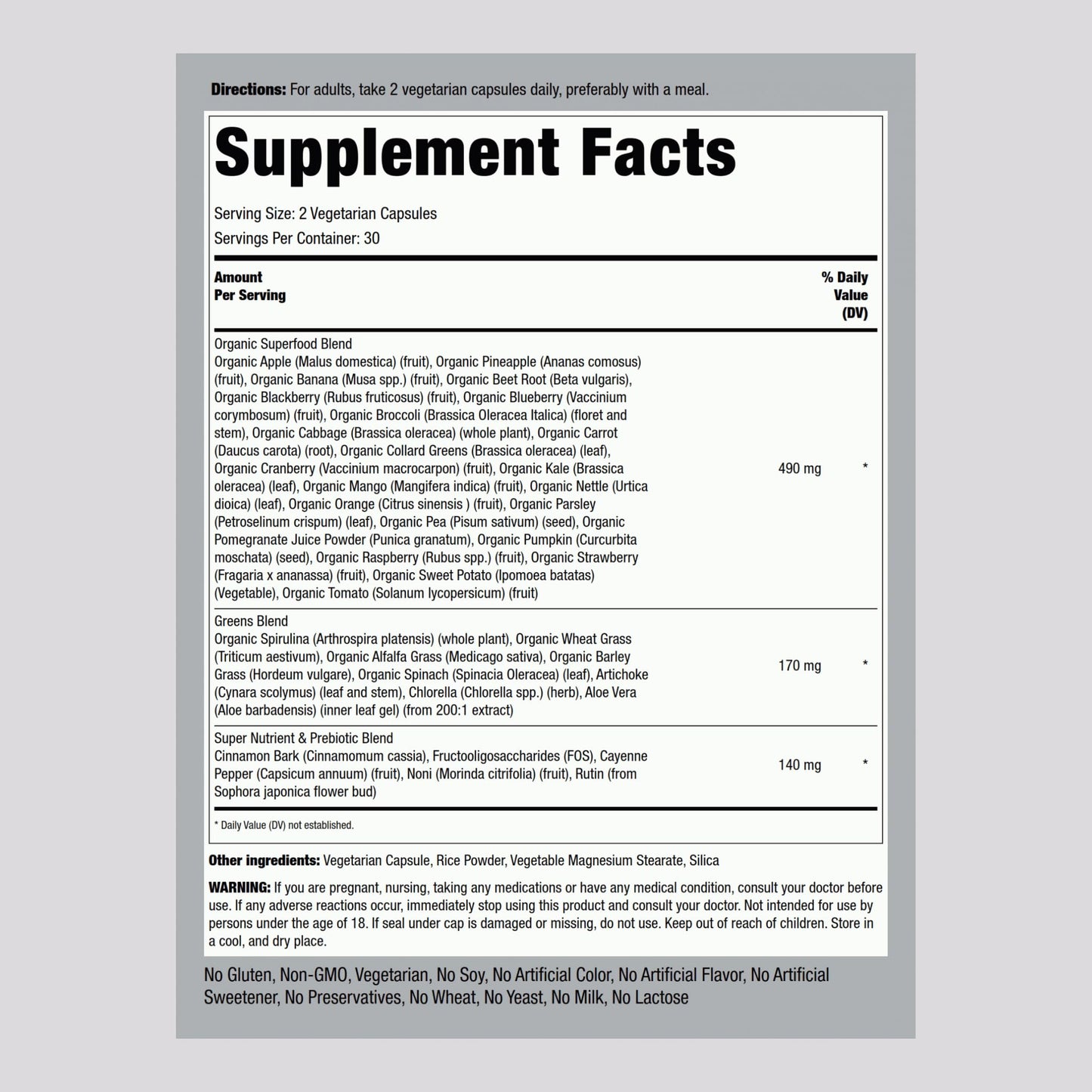 Piping Rock Fruits and Veggies Supplement Capsules 60 Count