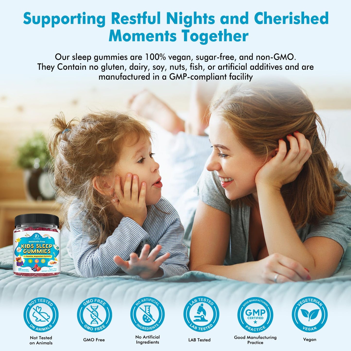 LUCNVEM Kids Sleep Gummies with Magnesium Bisglycinate, 120 Gummies