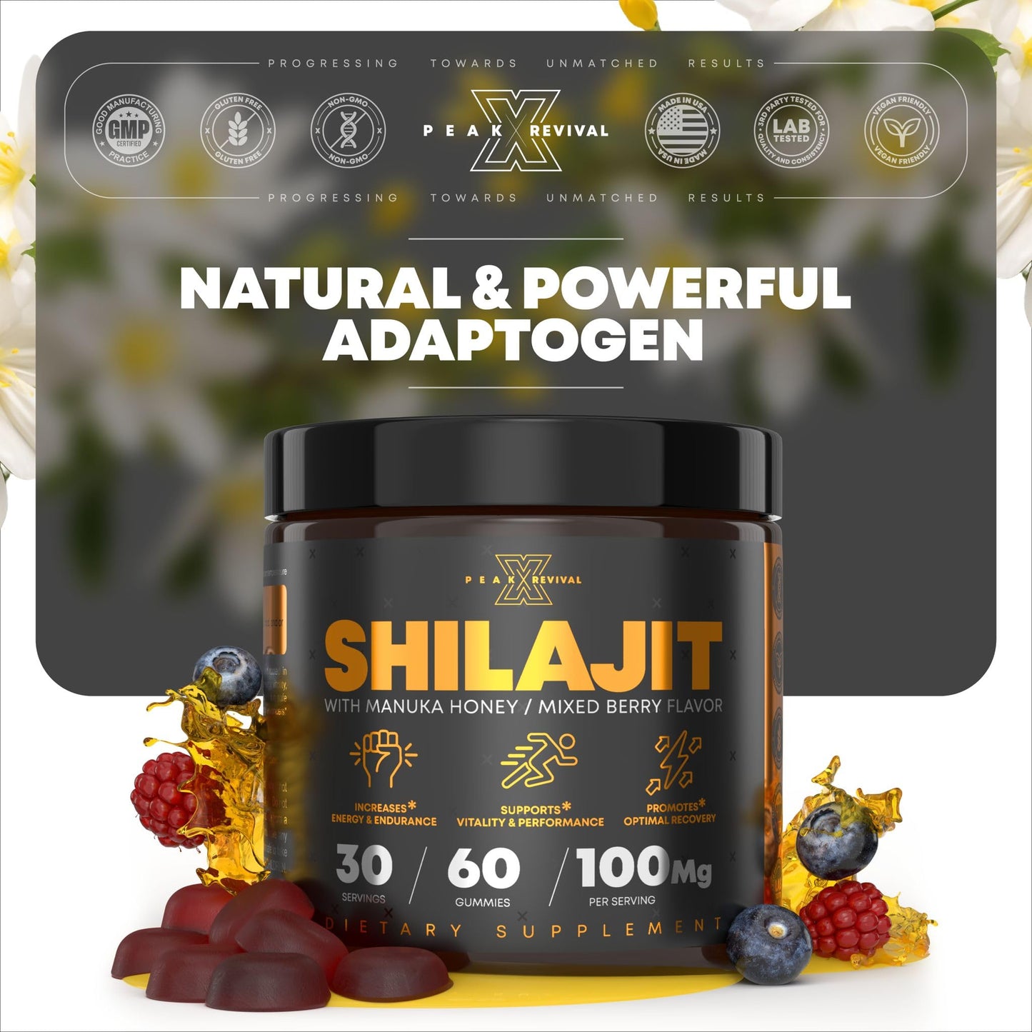 Peak Revival-X Shilajit Gummies with Manuka Honey, 60 Count