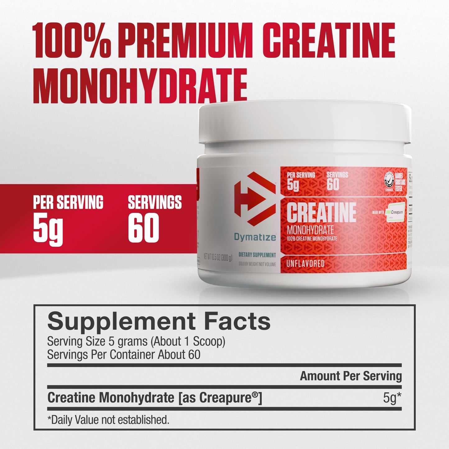 Dymatize Creatine Monohydrate Powder with CREAPURE, 60 Servings