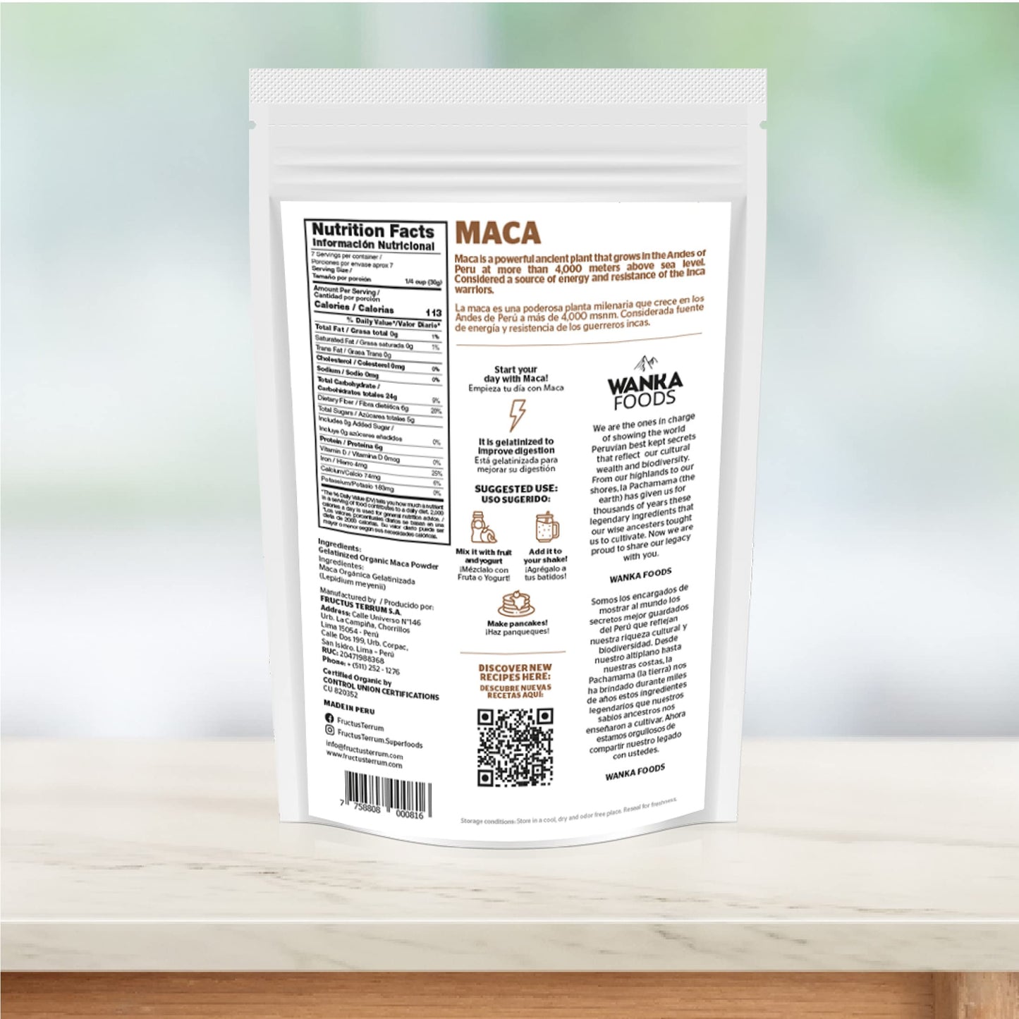 WANKA FOODS Organic Gelatinized Maca Powder, 8 oz