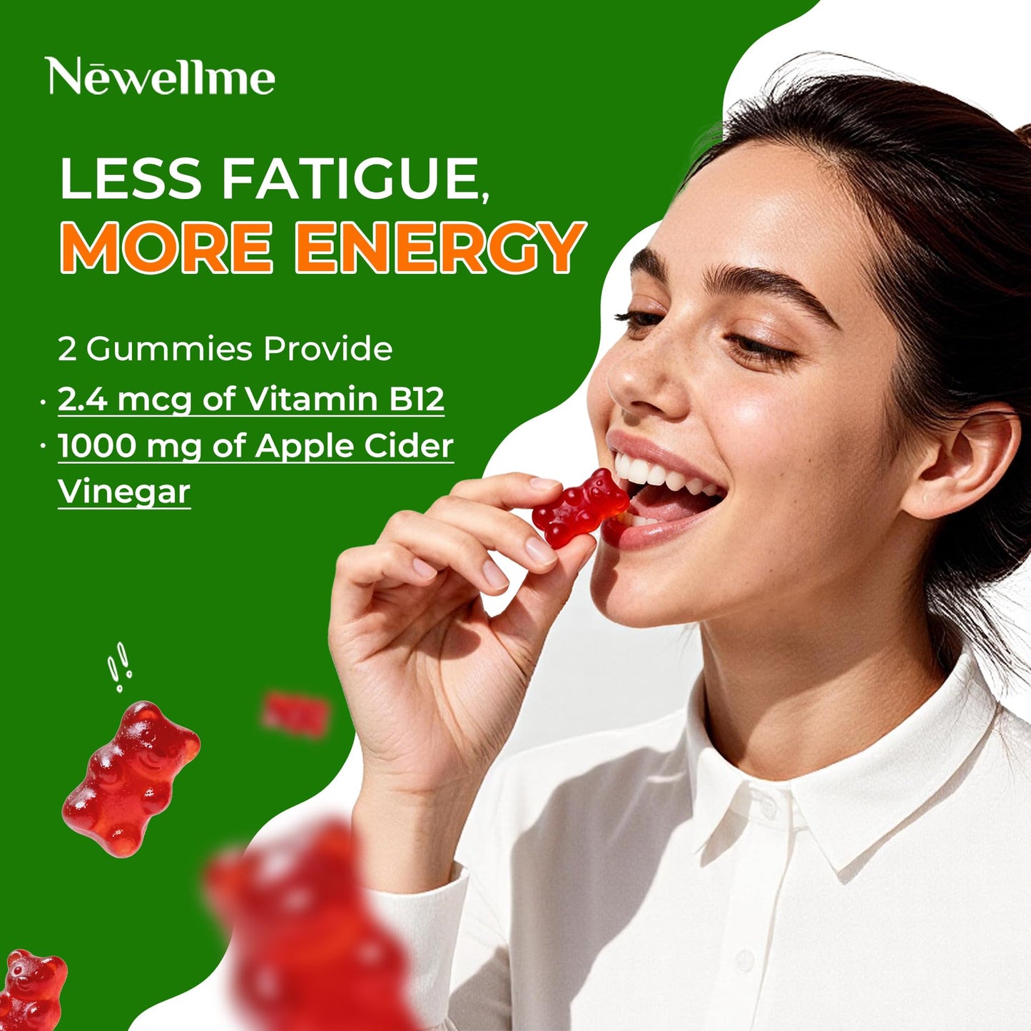 NEWELLME ACV Gummies with the Mother & B12 Gummy, 180 Count